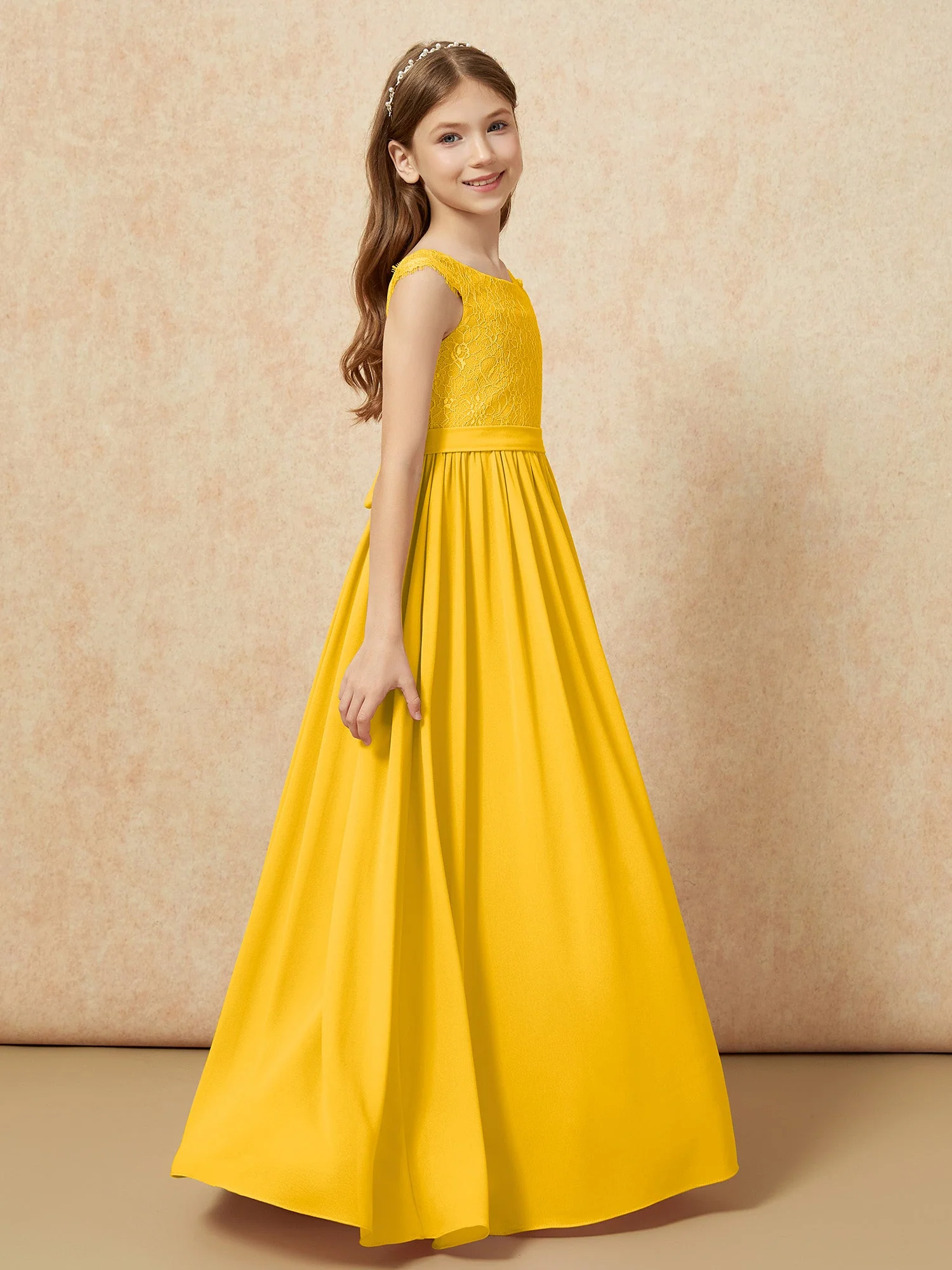 Flügelärmel Spitze Chiffon Junge Brautjungfernkleider Ringelblume - Image 3
