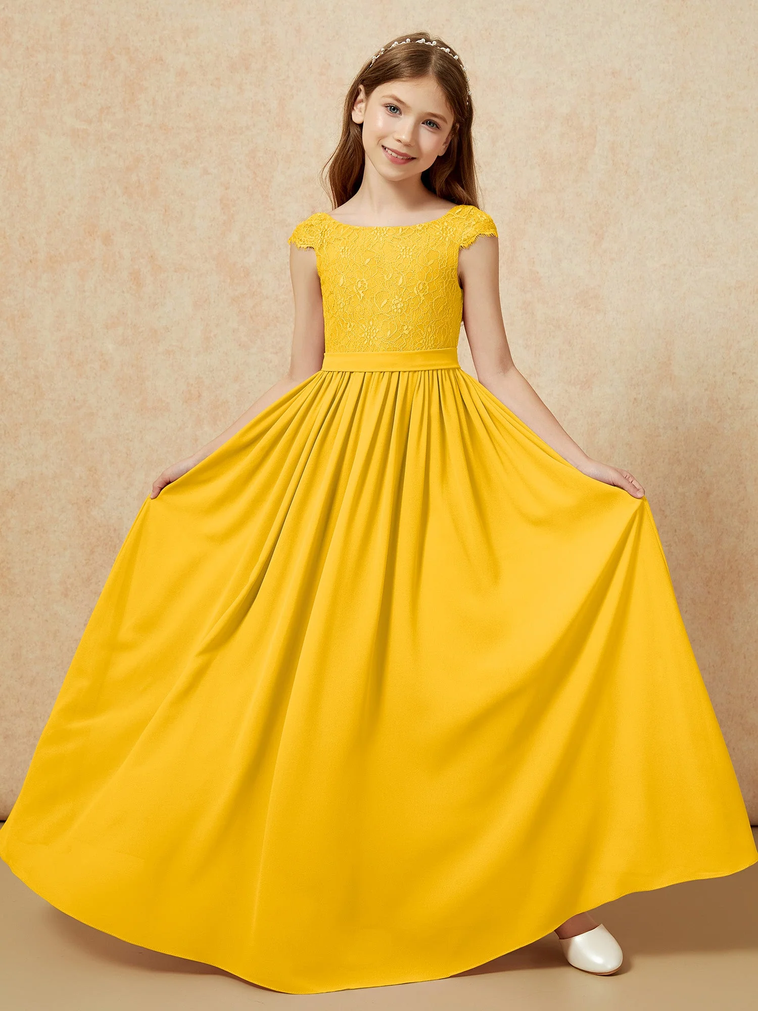 Flügelärmel Spitze Chiffon Junge Brautjungfernkleider Ringelblume - Image 5
