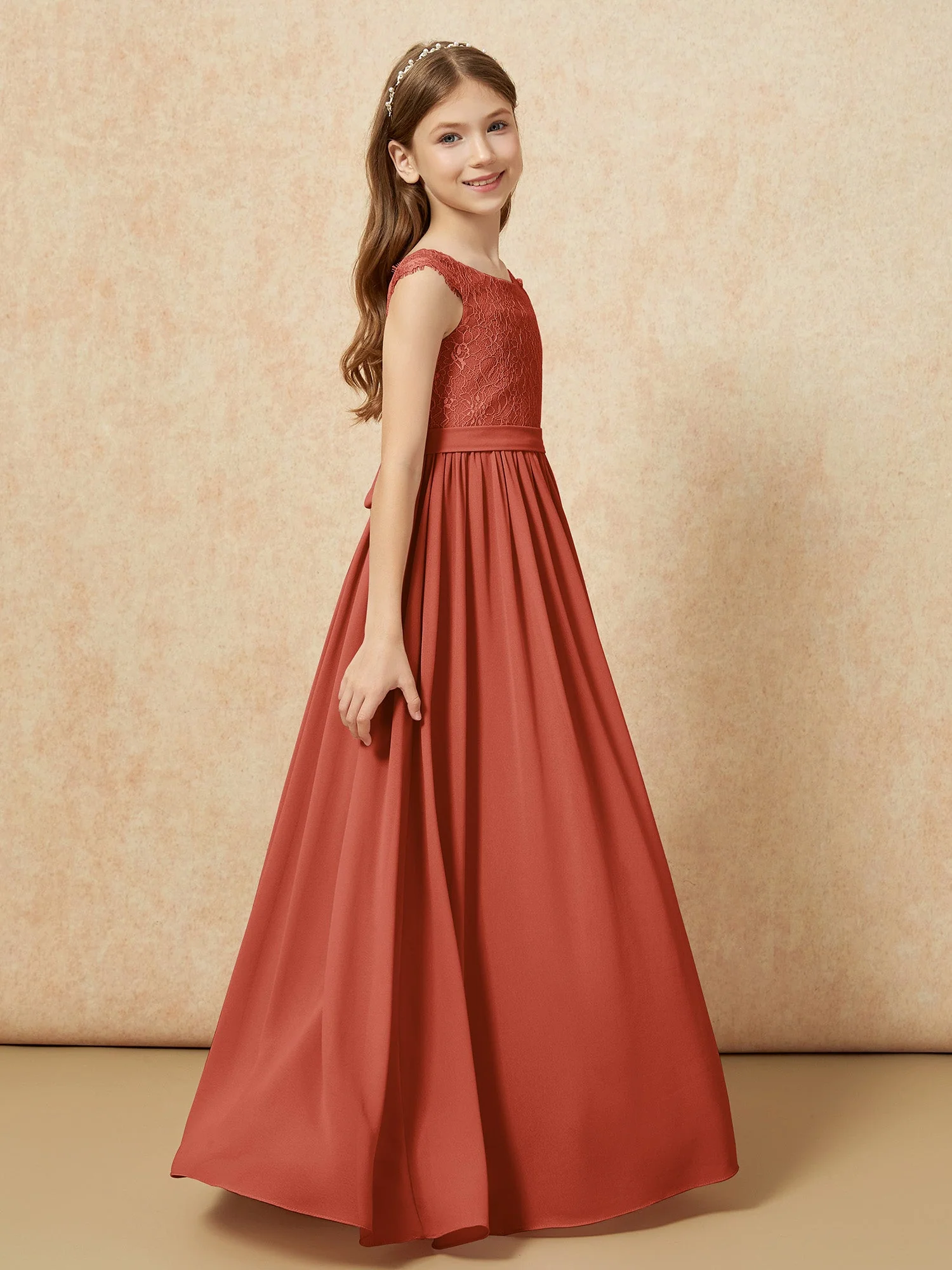 Flügelärmel Spitze Chiffon Junge Brautjungfernkleider Rost - Image 3