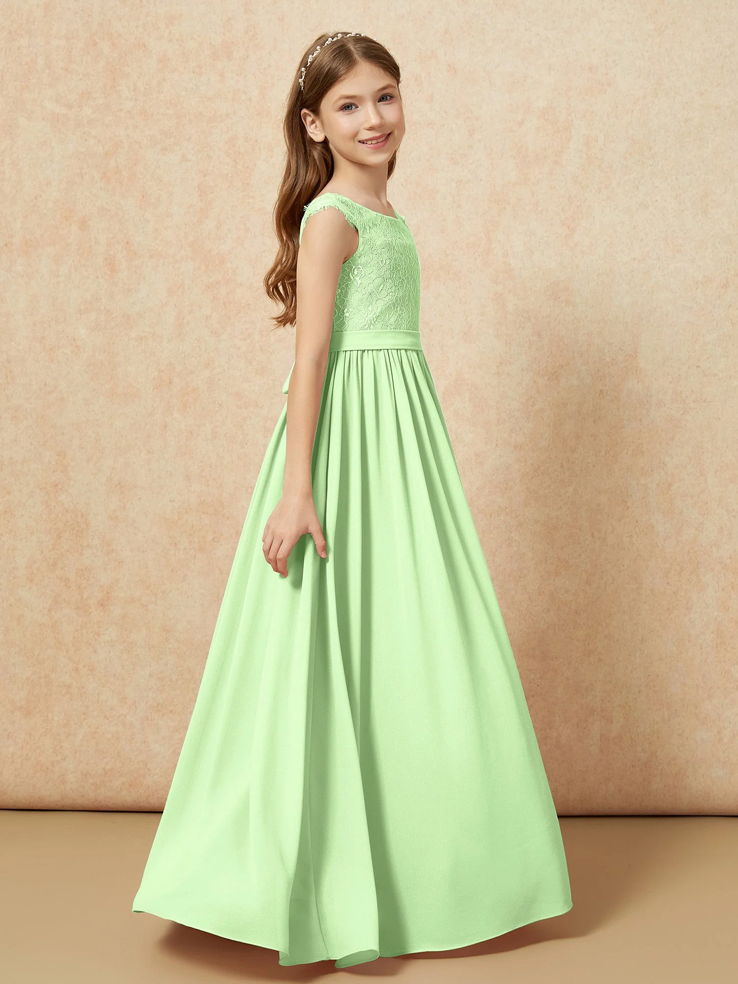 Flügelärmel Spitze Chiffon Junge Brautjungfernkleider Salbei - Image 3