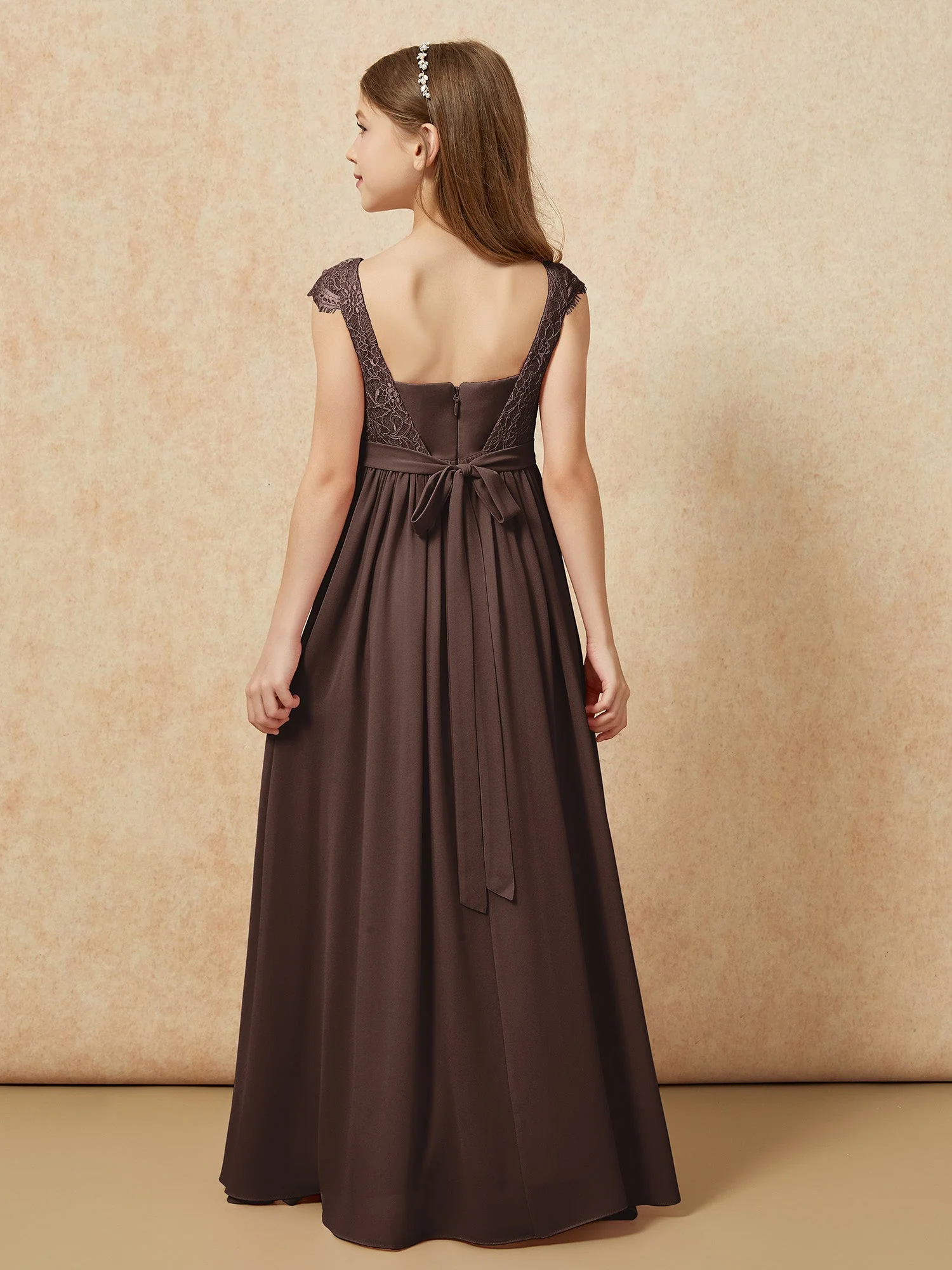 Flügelärmel Spitze Chiffon Junge Brautjungfernkleider Schokolade - Image 2