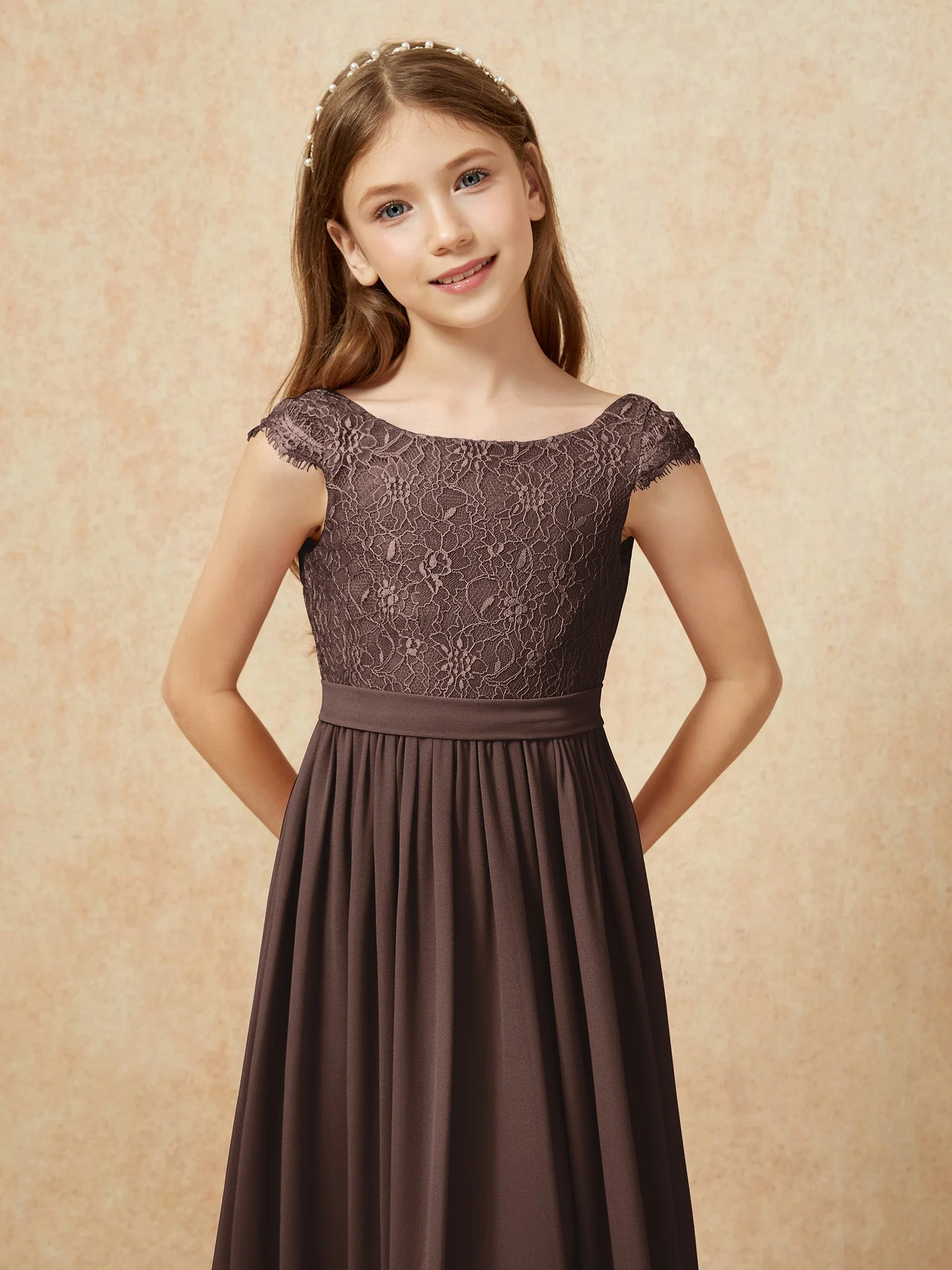 Flügelärmel Spitze Chiffon Junge Brautjungfernkleider Schokolade - Image 6