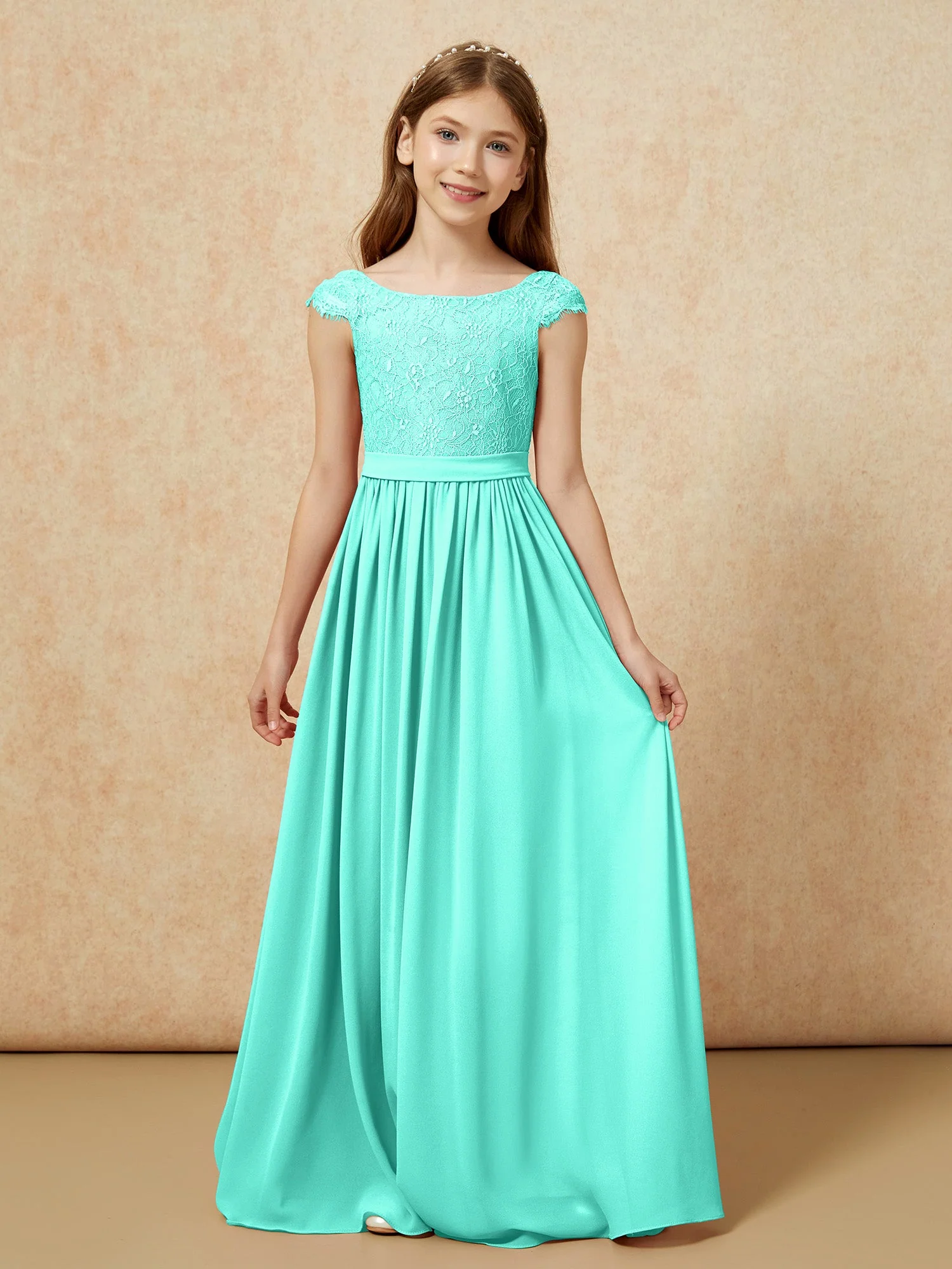 Flügelärmel Spitze Chiffon Junge Brautjungfernkleider Spa