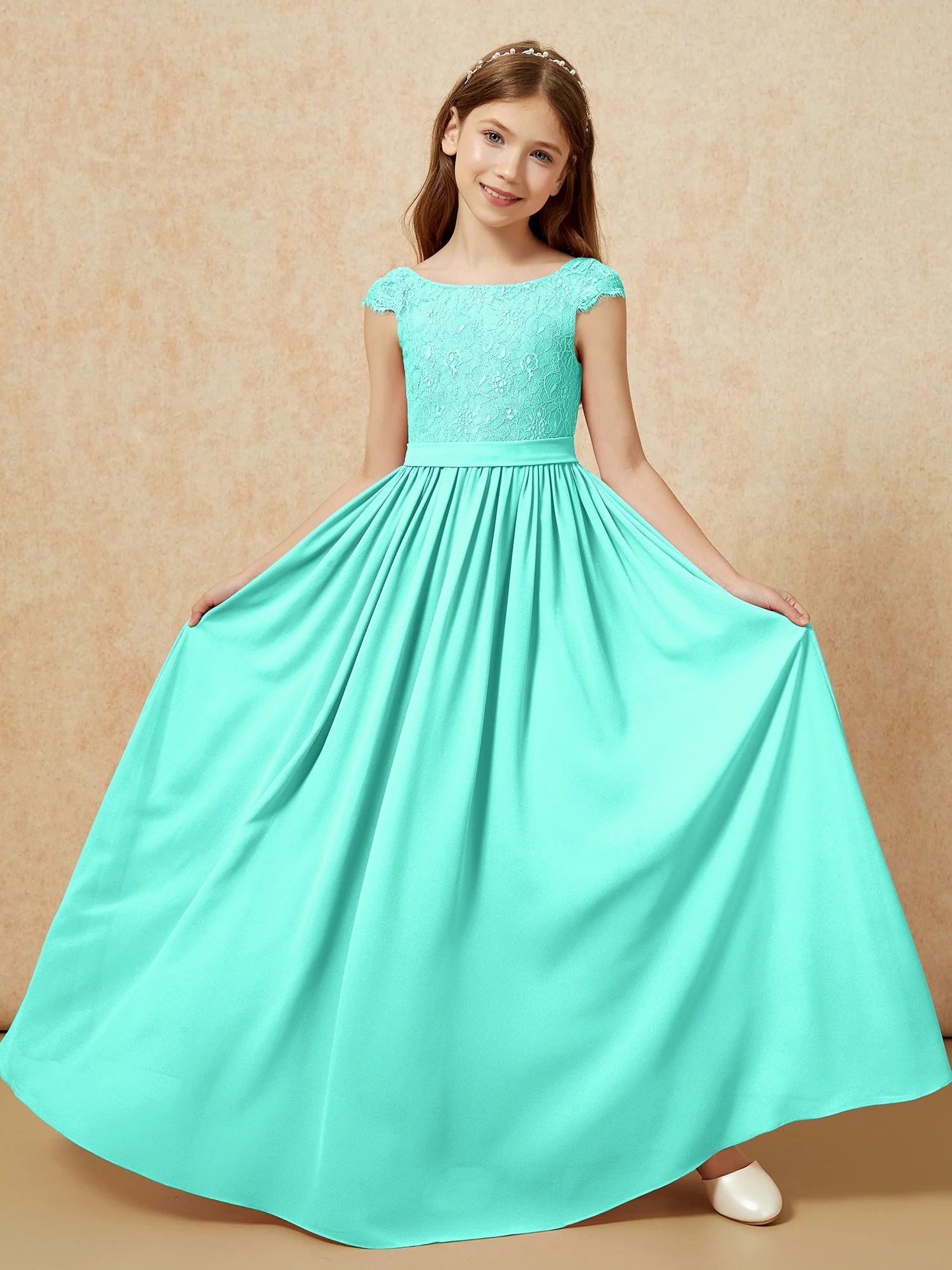 Flügelärmel Spitze Chiffon Junge Brautjungfernkleider Spa - Image 5