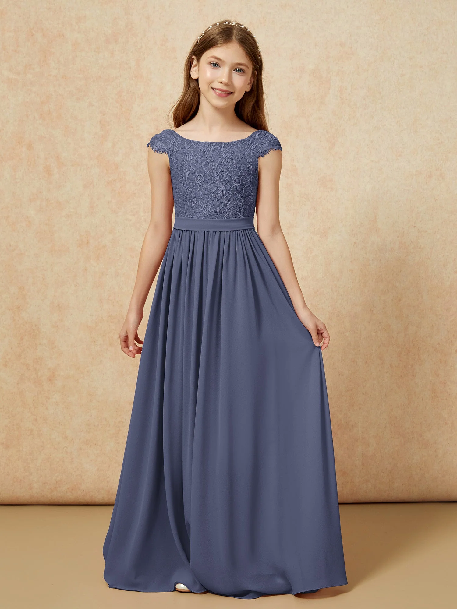Flügelärmel Spitze Chiffon Junge Brautjungfernkleider Sturm