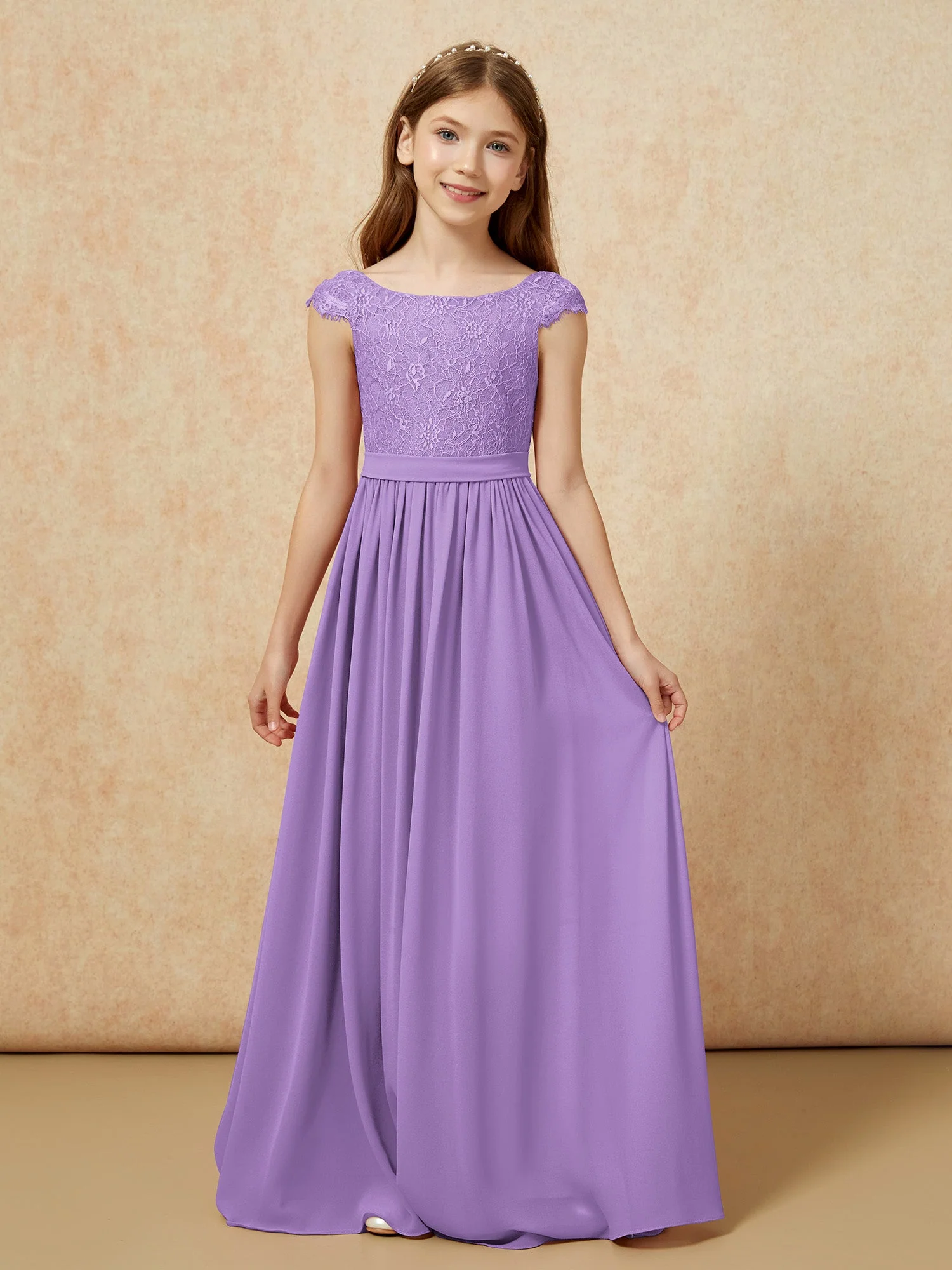 Flügelärmel Spitze Chiffon Junge Brautjungfernkleider Tahiti