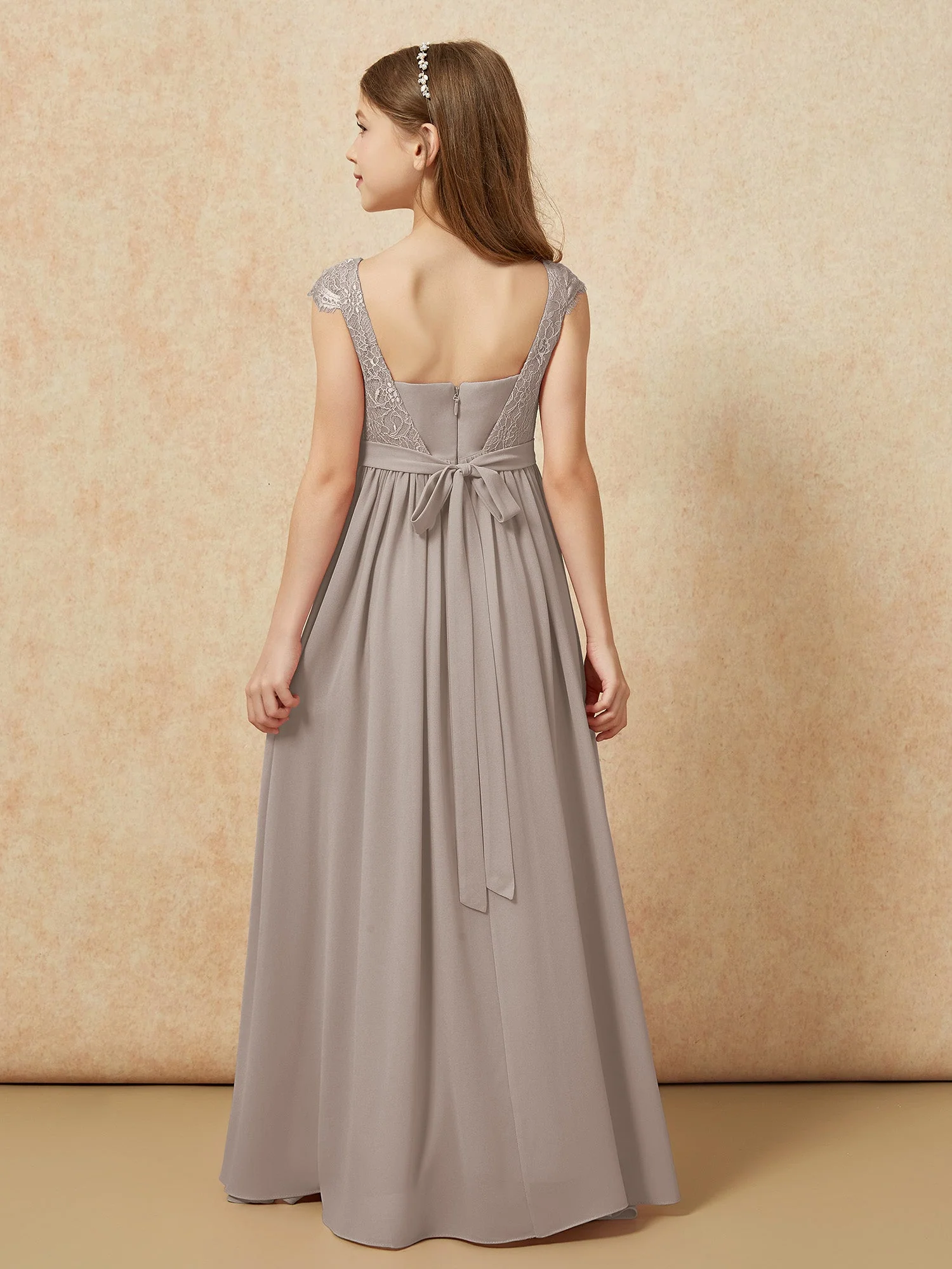 Flügelärmel Spitze Chiffon Junge Brautjungfernkleider Taupe - Image 2