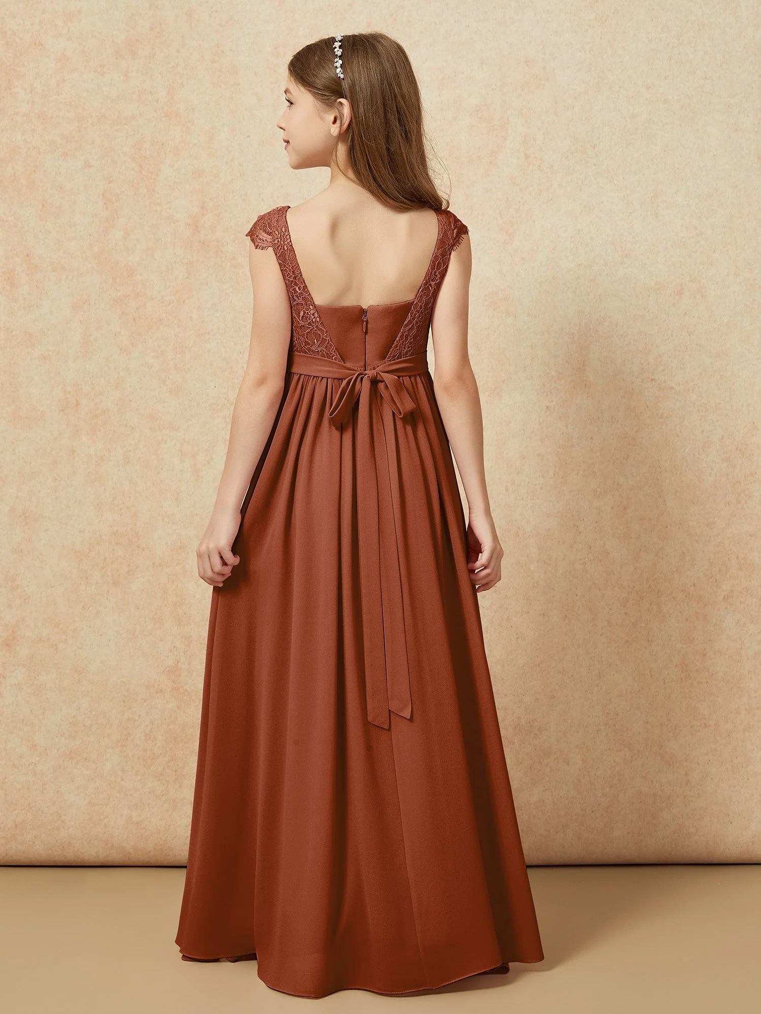 Flügelärmel Spitze Chiffon Junge Brautjungfernkleider Terrakotta - Image 2
