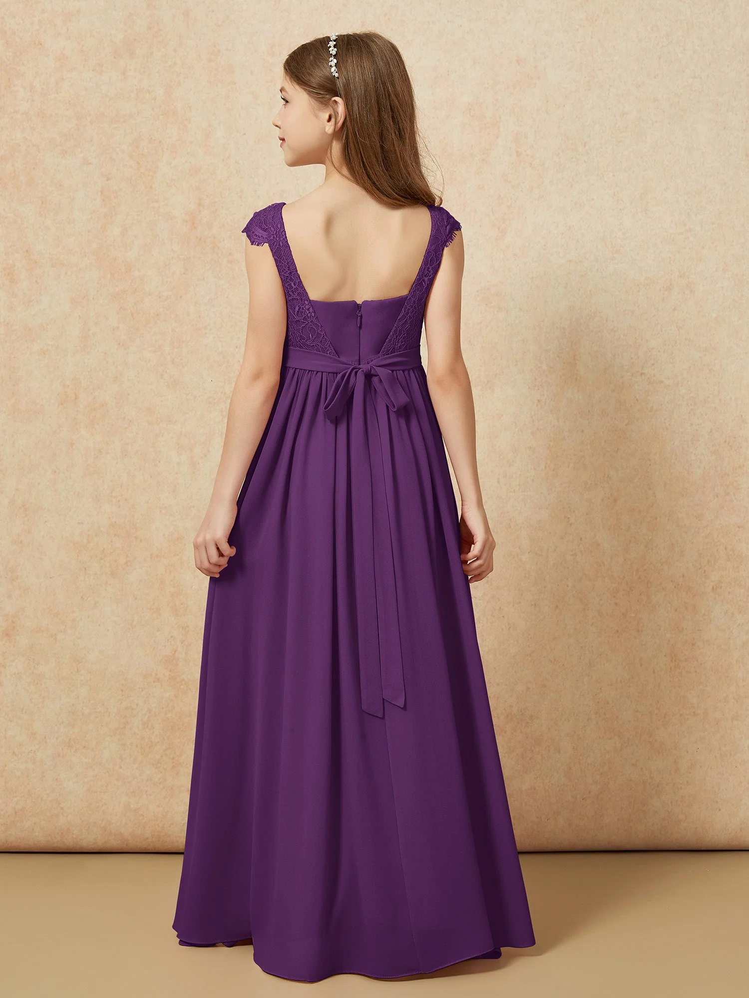 Flügelärmel Spitze Chiffon Junge Brautjungfernkleider Traube - Image 2