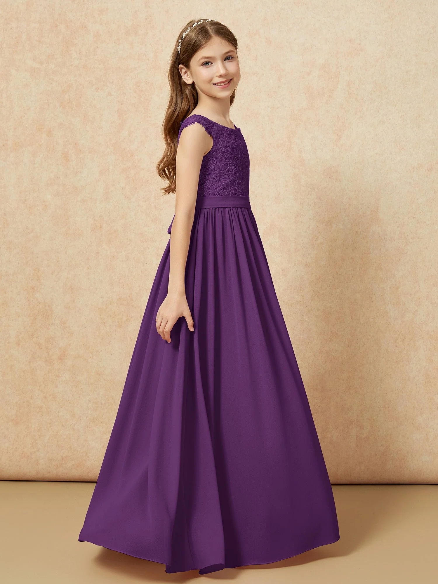 Flügelärmel Spitze Chiffon Junge Brautjungfernkleider Traube - Image 3