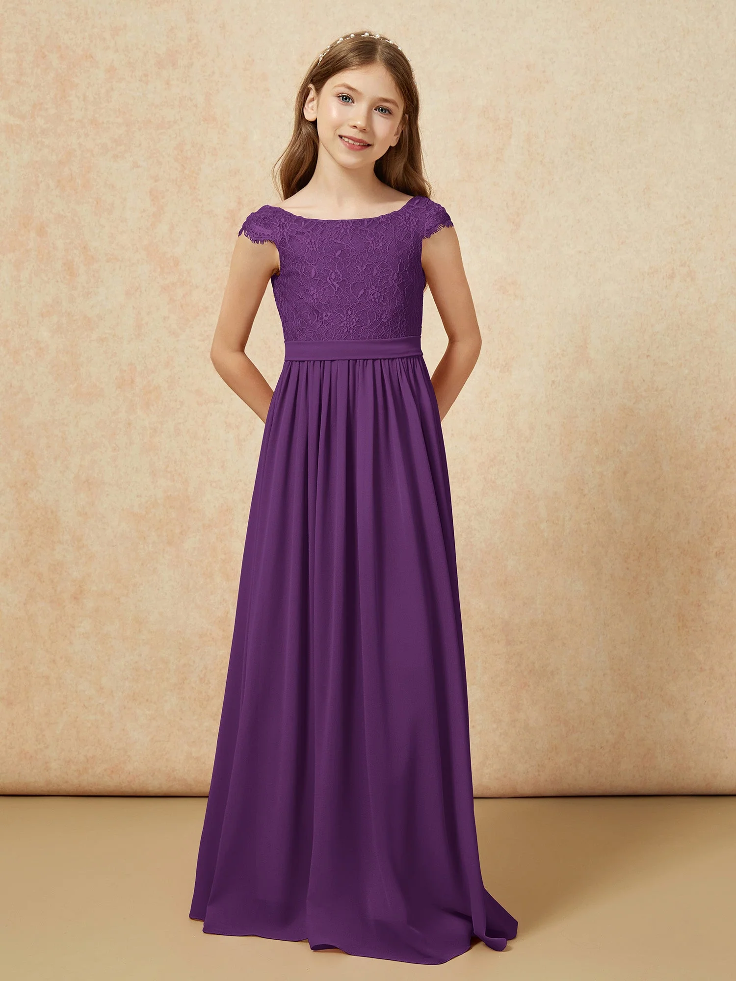 Flügelärmel Spitze Chiffon Junge Brautjungfernkleider Traube - Image 4