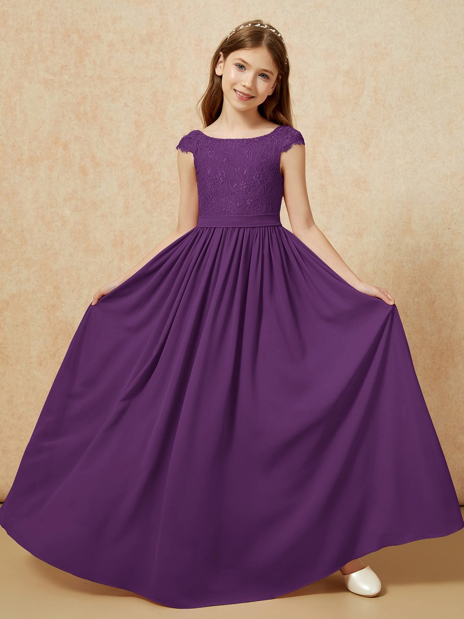 Flügelärmel Spitze Chiffon Junge Brautjungfernkleider Traube - Image 5