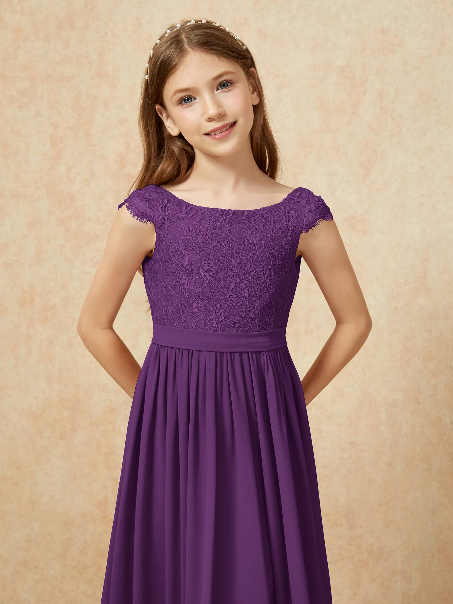 Flügelärmel Spitze Chiffon Junge Brautjungfernkleider Traube - Image 6