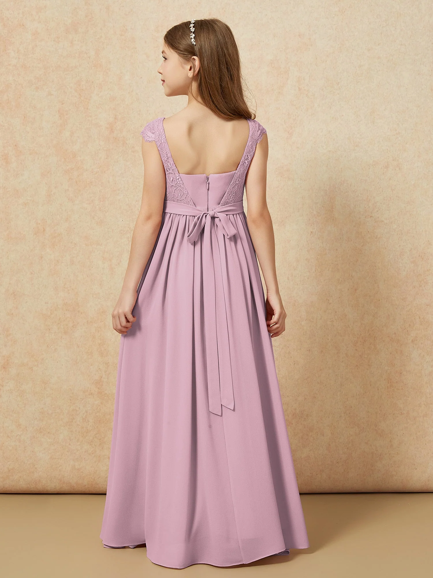 Flügelärmel Spitze Chiffon Junge Brautjungfernkleider Vintage Mauve - Image 2