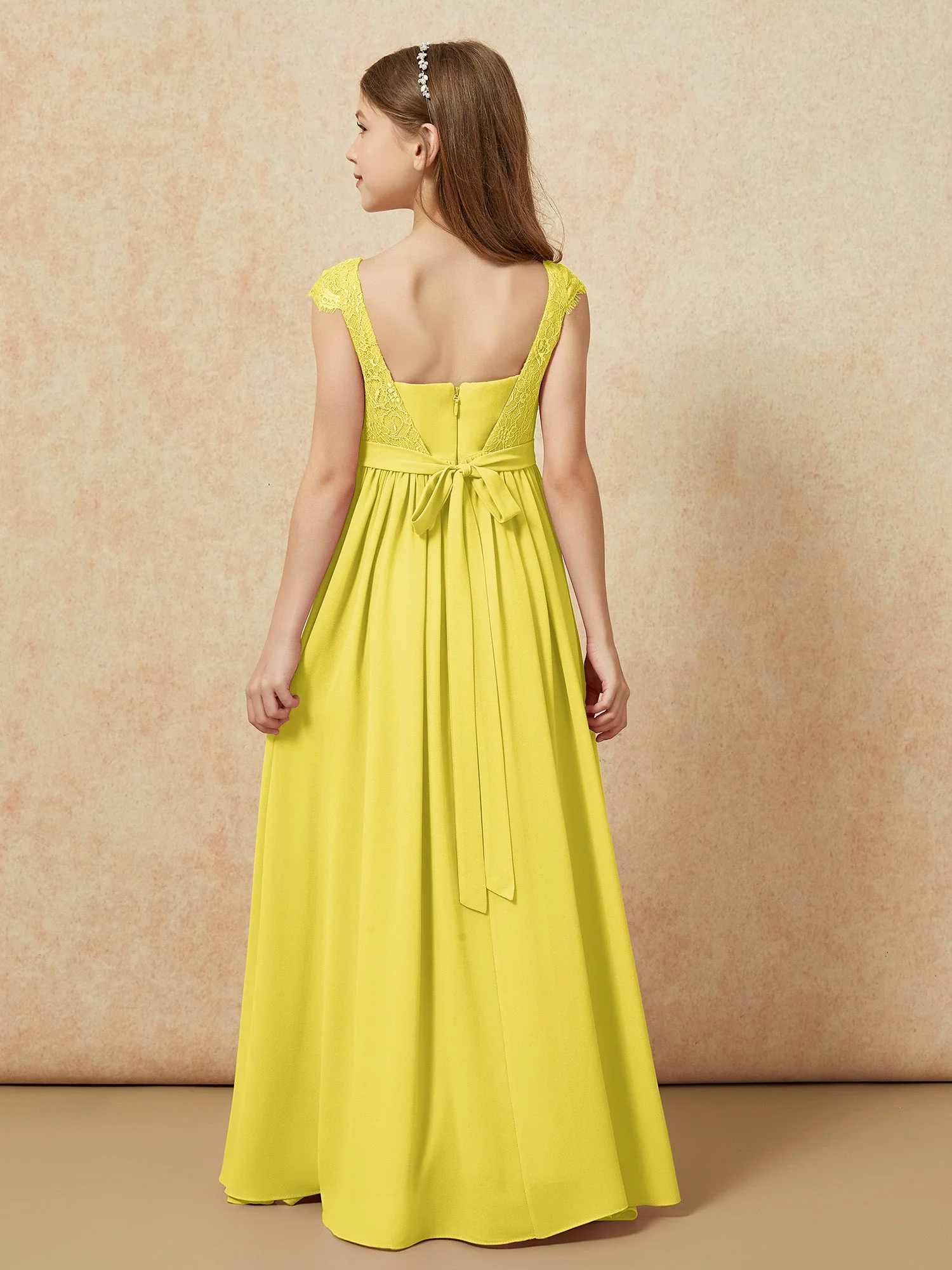 Flügelärmel Spitze Chiffon Junge Brautjungfernkleider Zitrone - Image 2