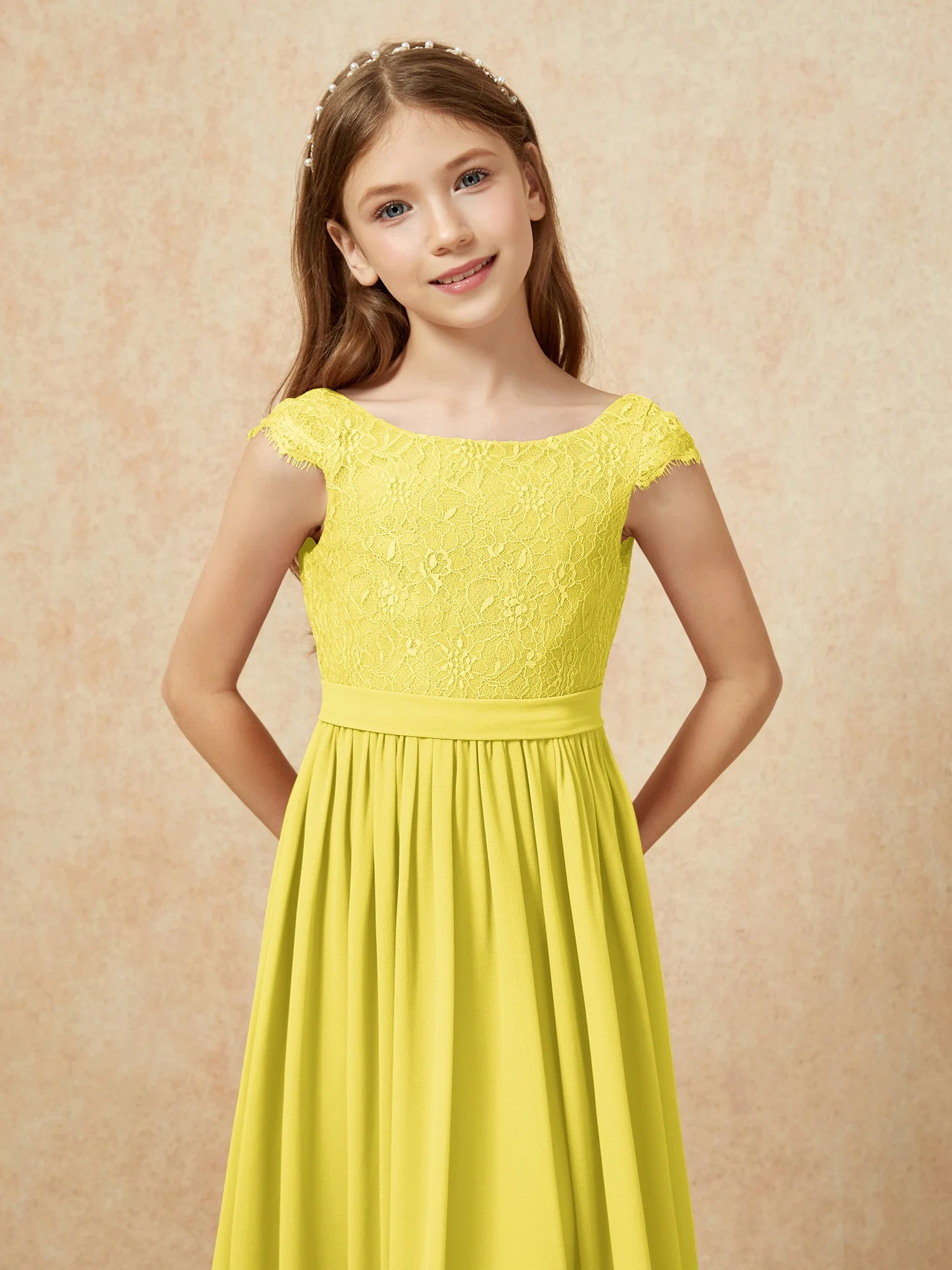 Flügelärmel Spitze Chiffon Junge Brautjungfernkleider Zitrone - Image 6