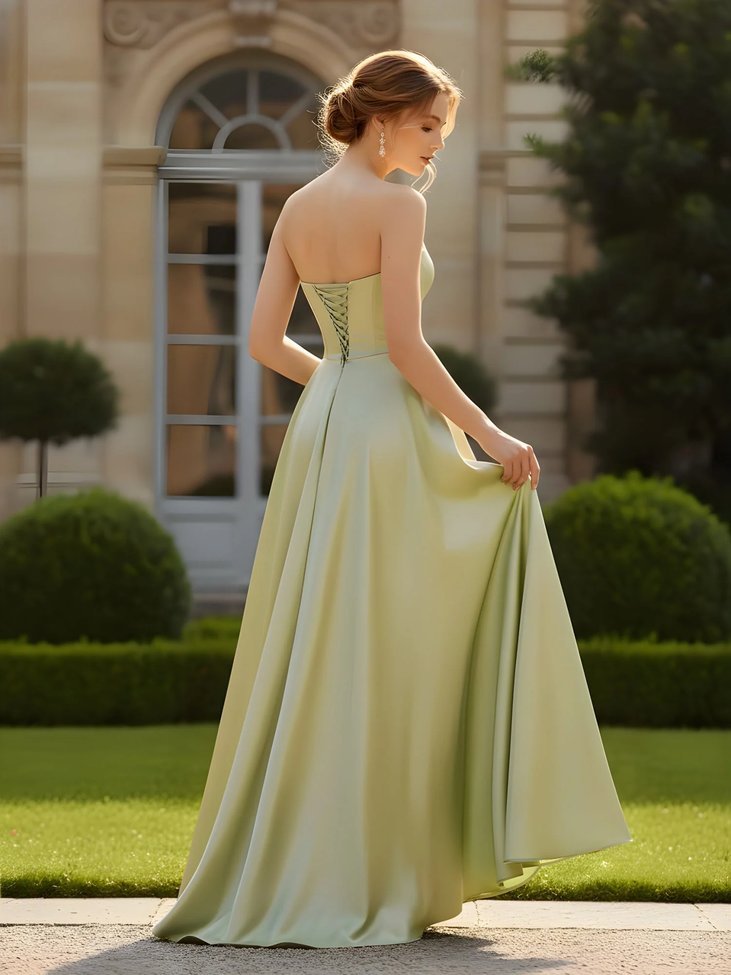 Trägerlos Herzform Bustier Kleid mit Korsett Rücken Schiefer Blau - Image 2