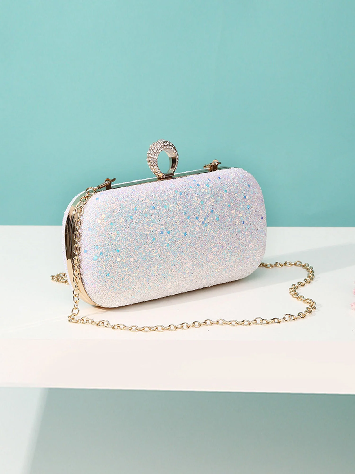 Glitzernde matte Abendclutch mit Strasssteinen - Image 5