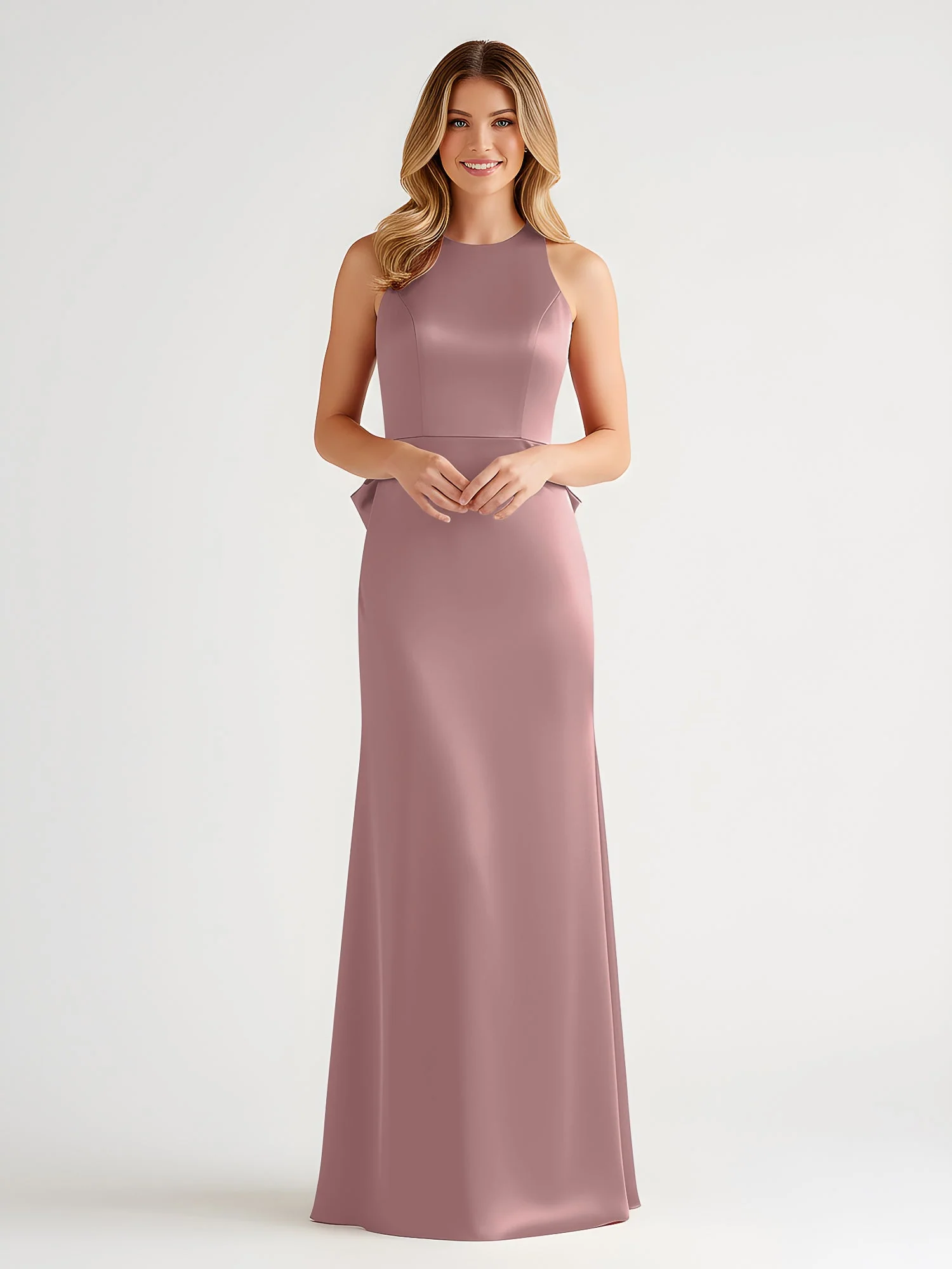 Ärmellos Satinkleid mit übergroßen Rückenbogen Vintage Mauve
