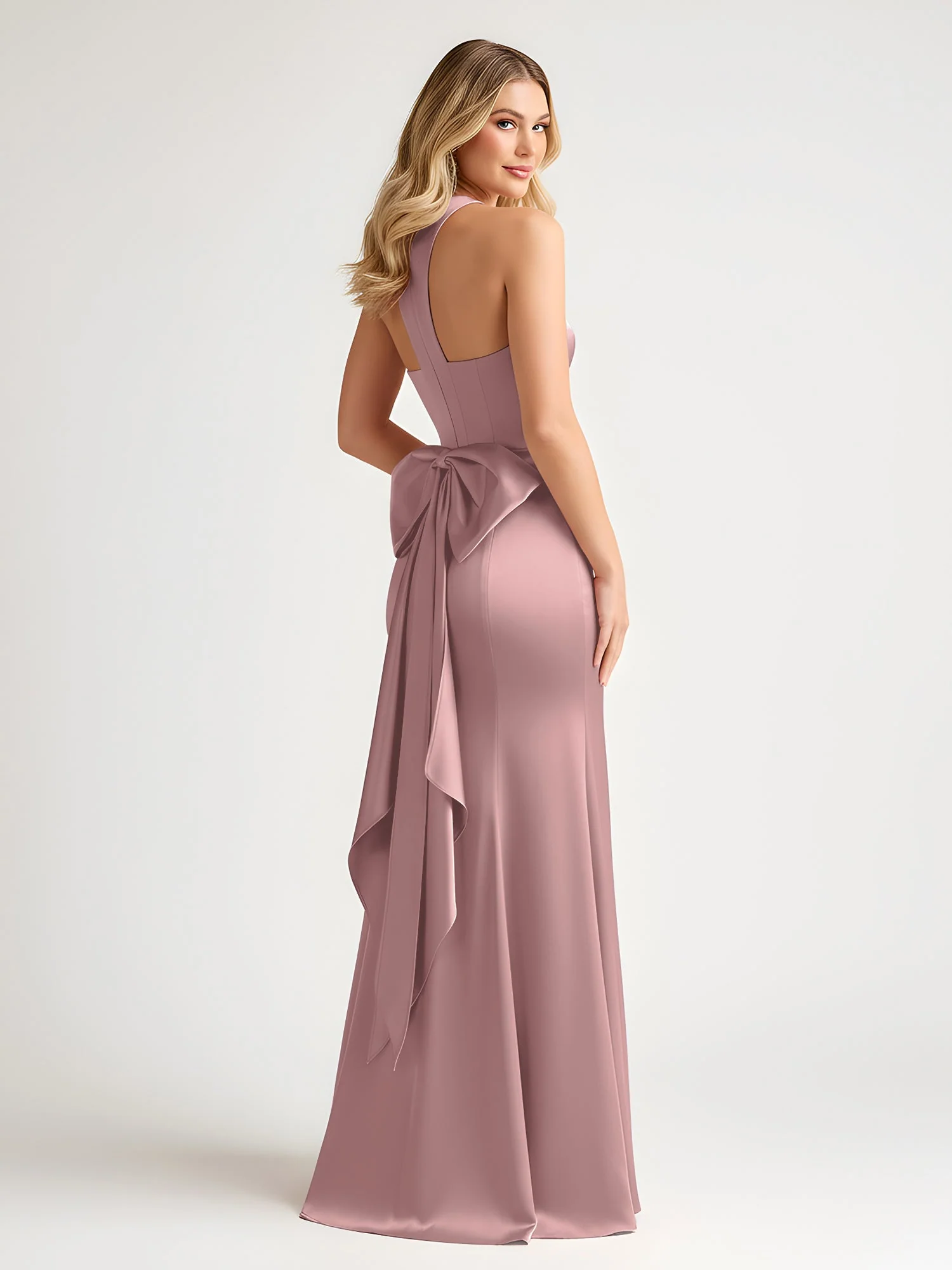 Ärmellos Satinkleid mit übergroßen Rückenbogen Vintage Mauve - Image 2