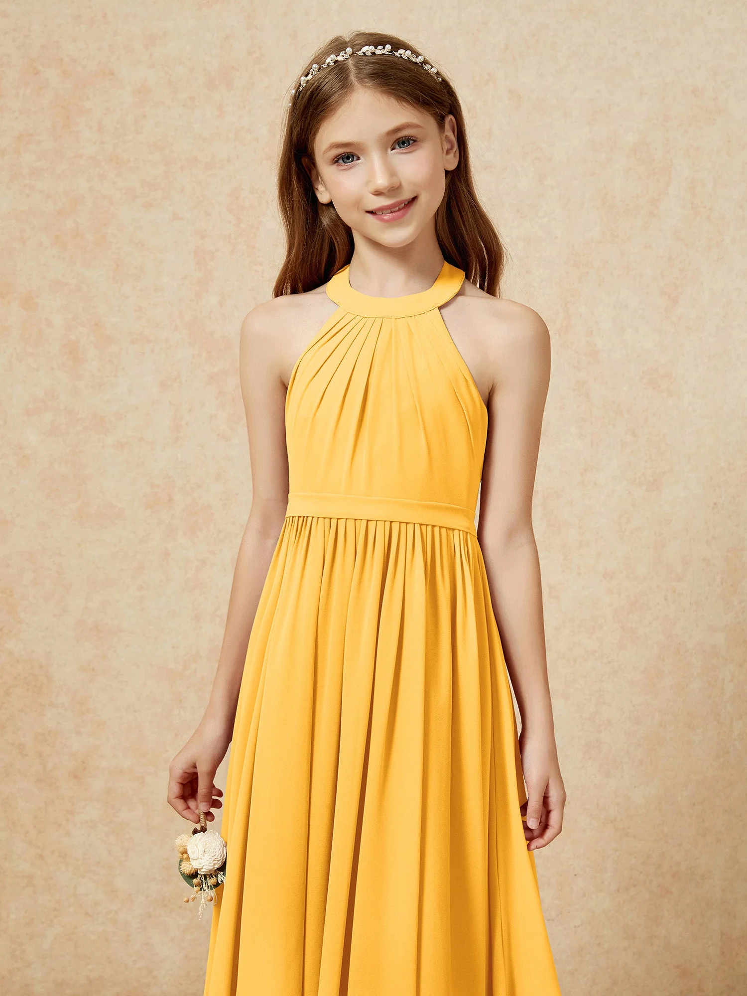Griechischer Ausschnit Knielang Chiffon Junge Brautjungfernkleider Mandarine - Image 6