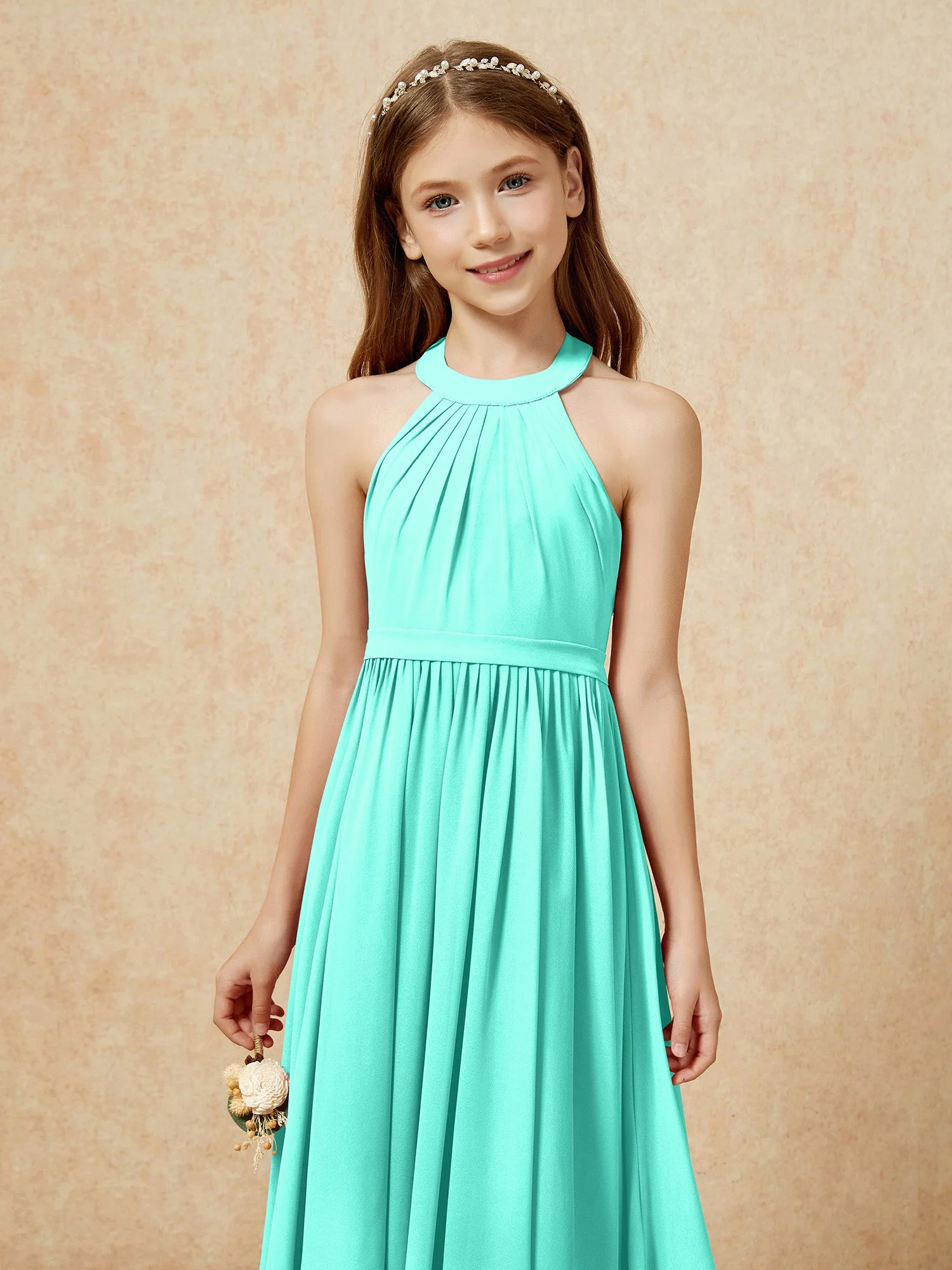Griechischer Ausschnit Knielang Chiffon Junge Brautjungfernkleider Spa - Image 6