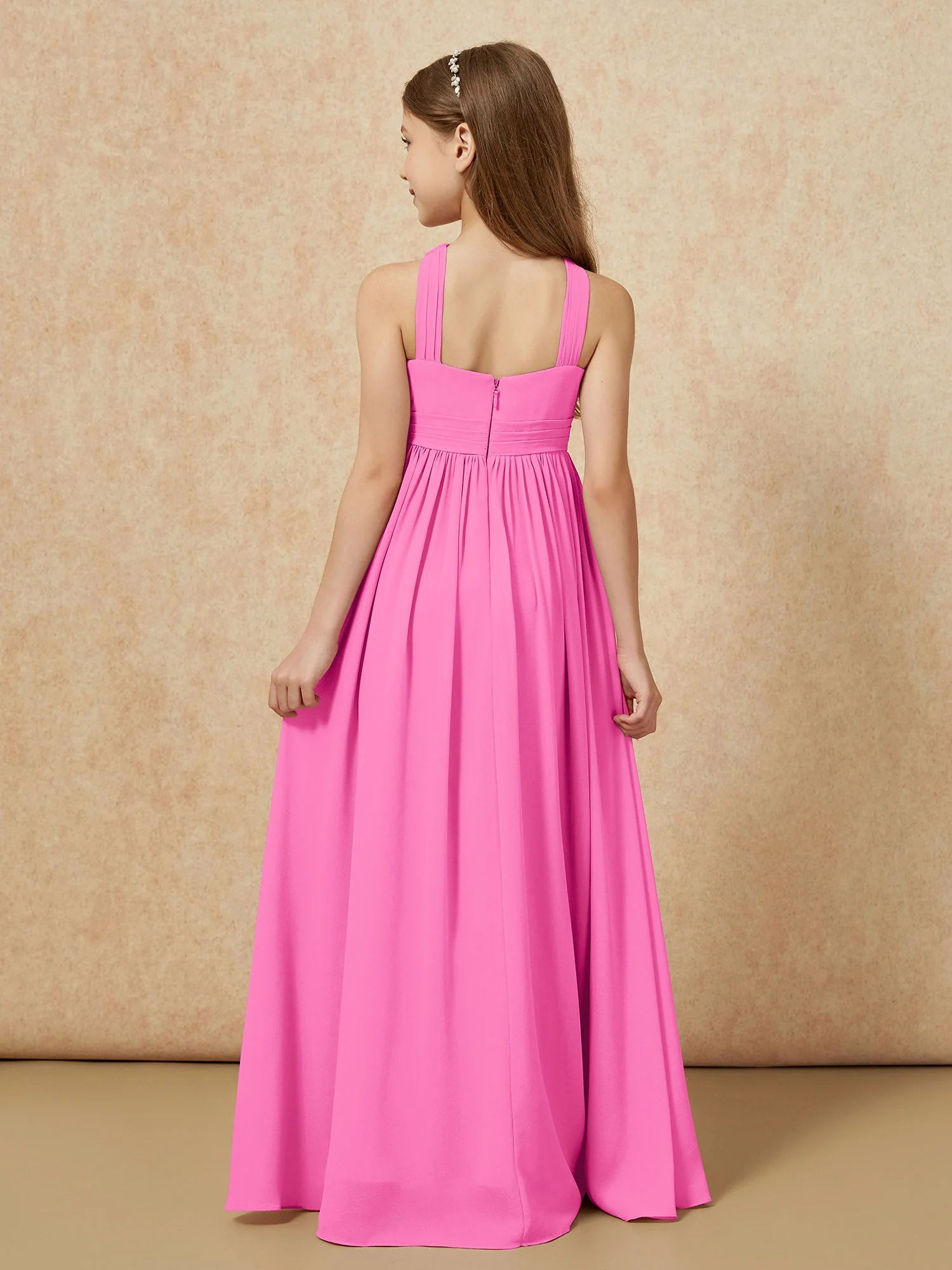 Griechischer Ausschnitt Chiffon Junge Brautjungfernkleider mit Schlitz Azalee - Image 2