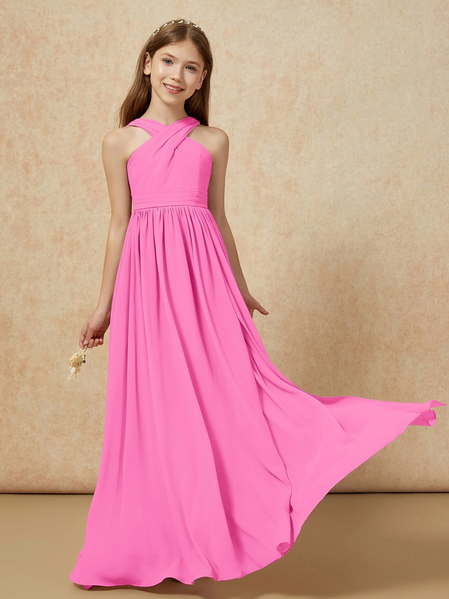 Griechischer Ausschnitt Chiffon Junge Brautjungfernkleider mit Schlitz Azalee - Image 5