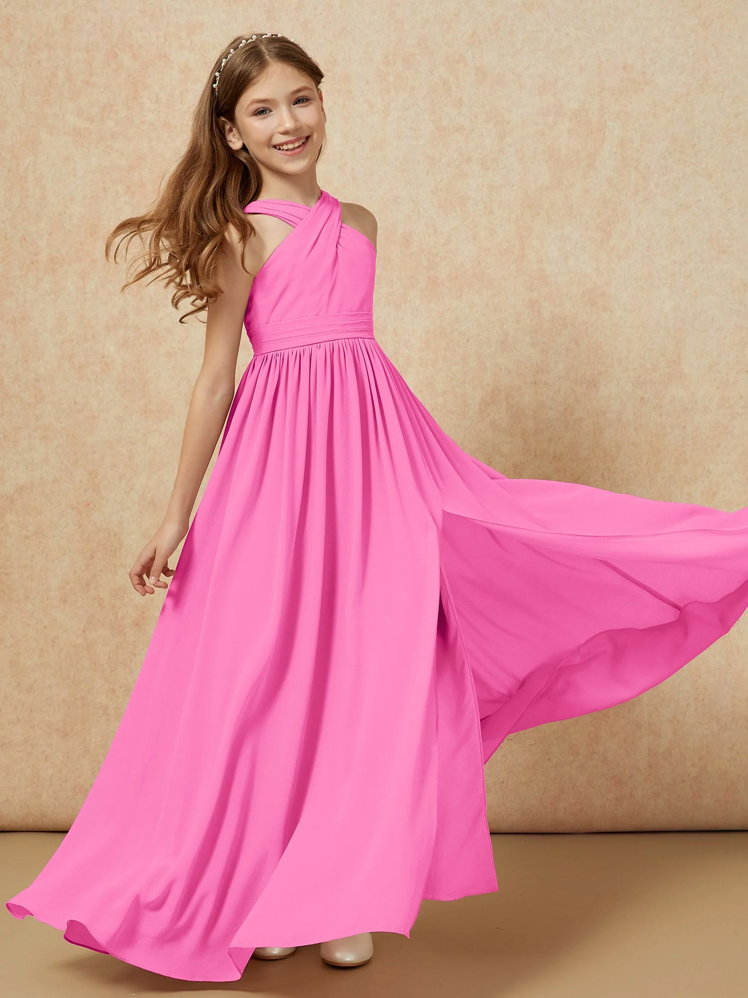 Griechischer Ausschnitt Chiffon Junge Brautjungfernkleider mit Schlitz Azalee - Image 6