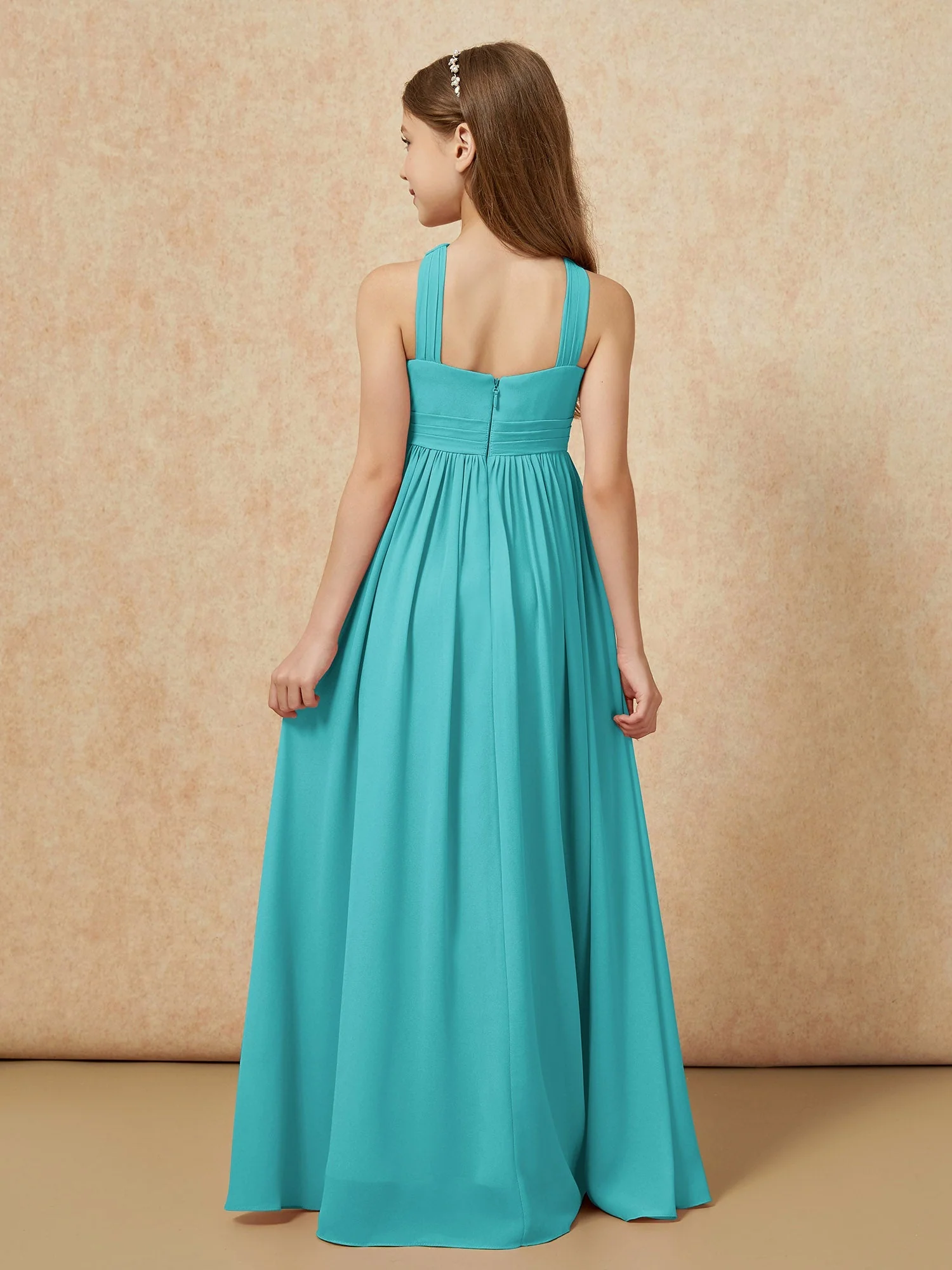 Griechischer Ausschnitt Chiffon Junge Brautjungfernkleider mit Schlitz Jade - Image 2