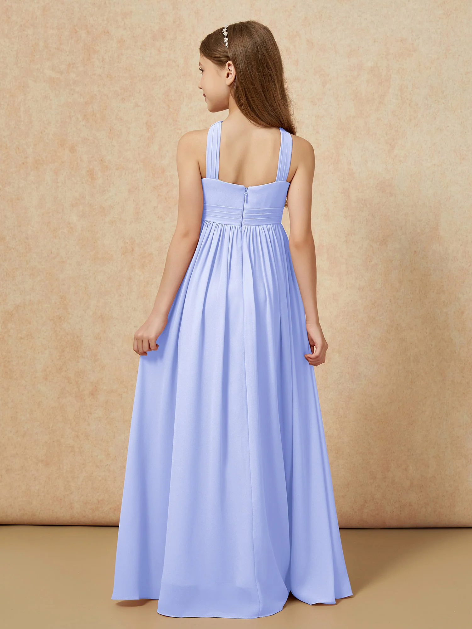 Griechischer Ausschnitt Chiffon Junge Brautjungfernkleider mit Schlitz Lavendel - Image 2