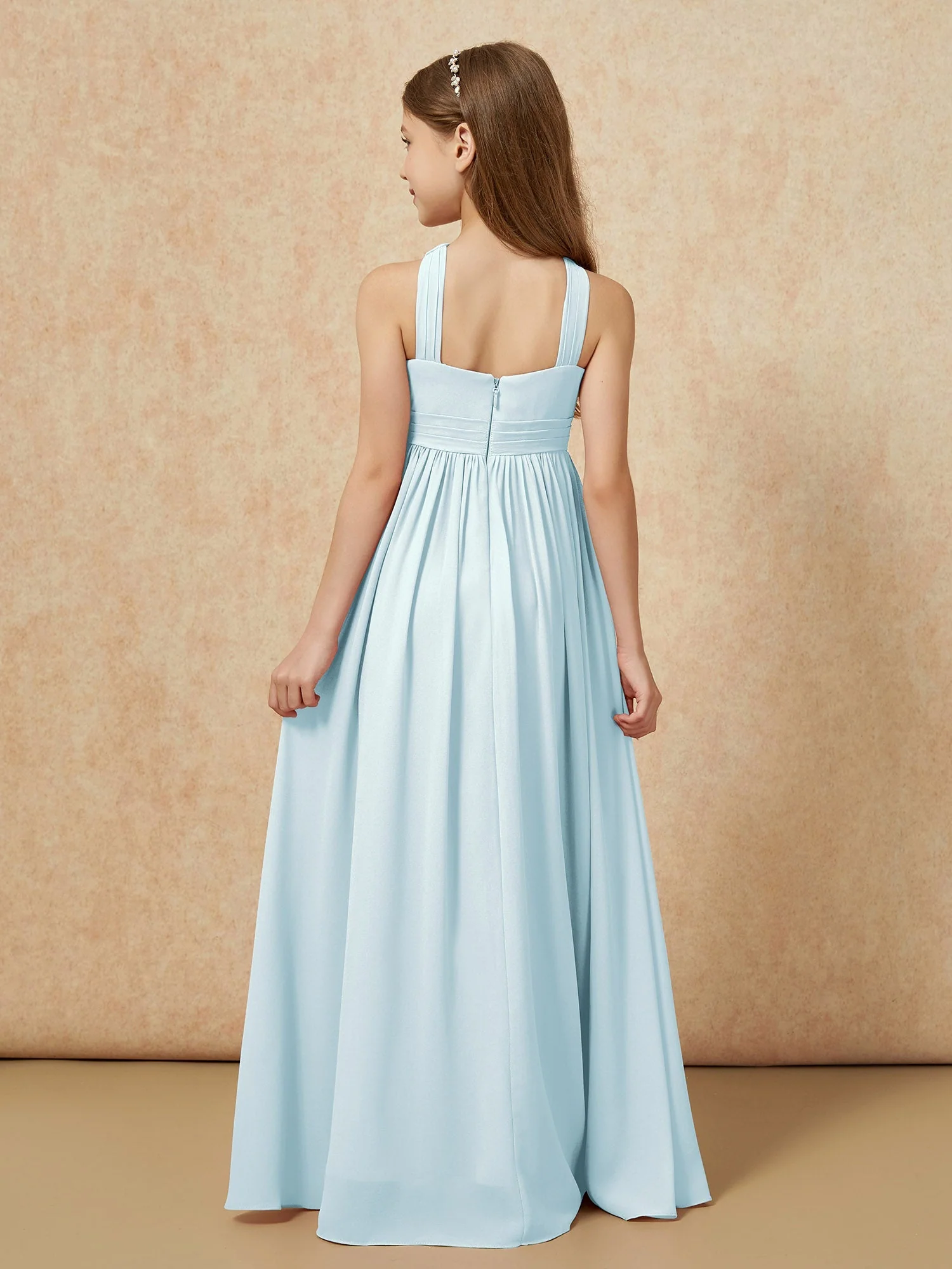 Griechischer Ausschnitt Chiffon Junge Brautjungfernkleider mit Schlitz Nebel - Image 2