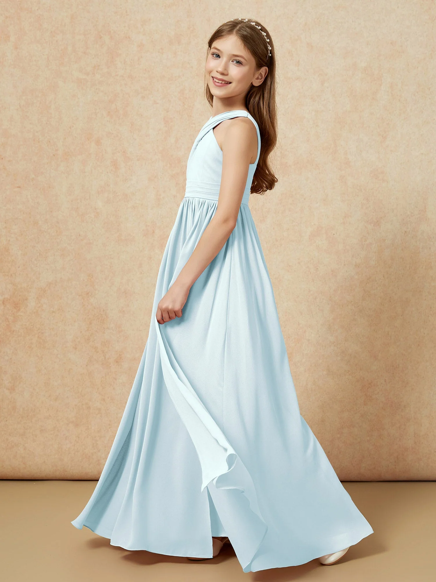 Griechischer Ausschnitt Chiffon Junge Brautjungfernkleider mit Schlitz Nebel - Image 3