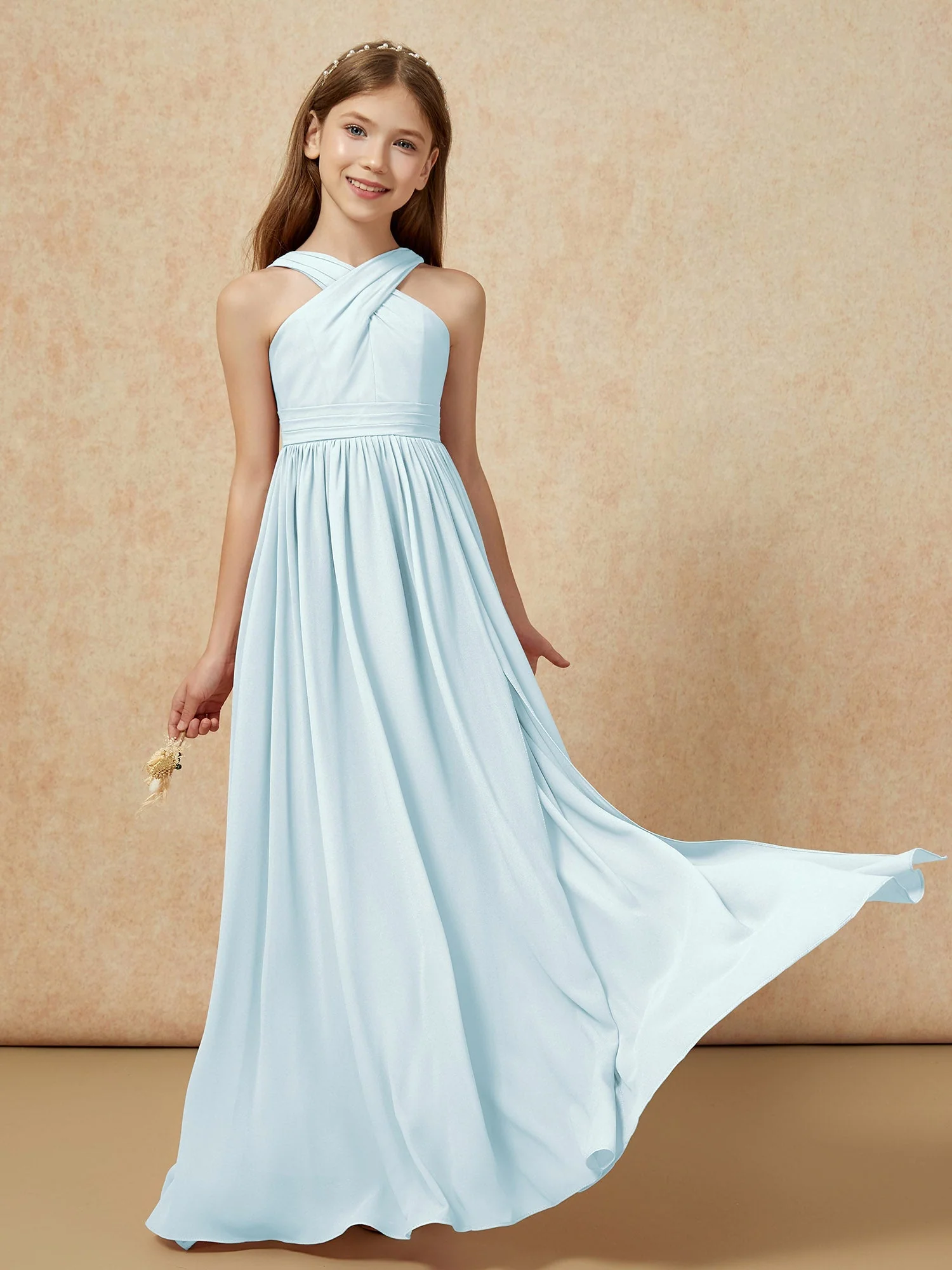 Griechischer Ausschnitt Chiffon Junge Brautjungfernkleider mit Schlitz Nebel - Image 5