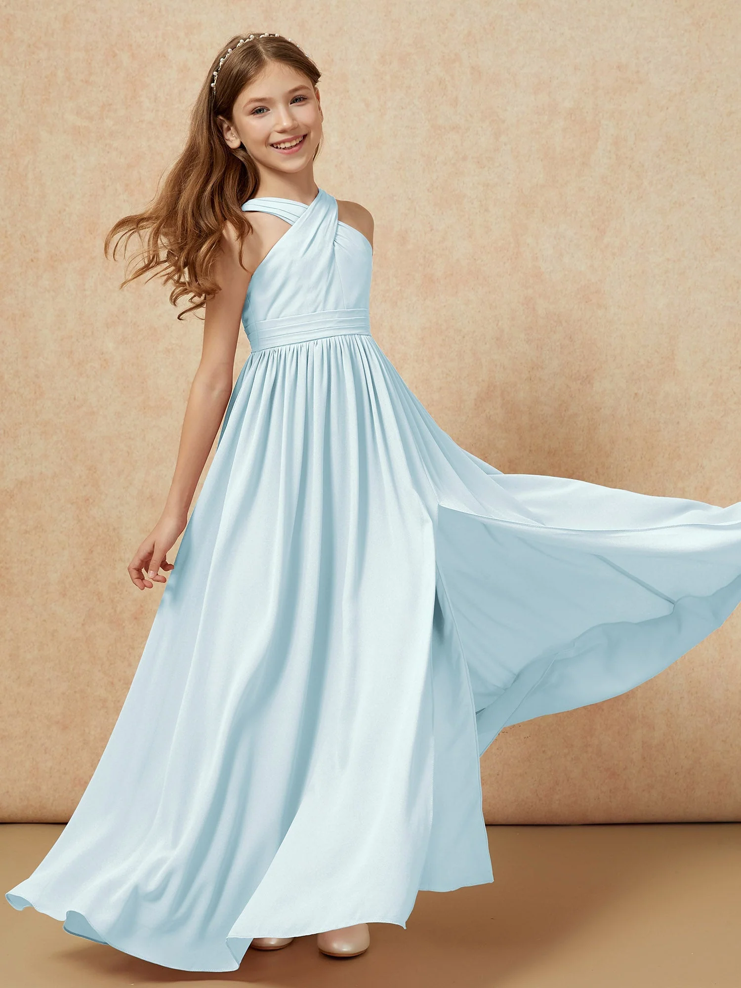 Griechischer Ausschnitt Chiffon Junge Brautjungfernkleider mit Schlitz Nebel - Image 6