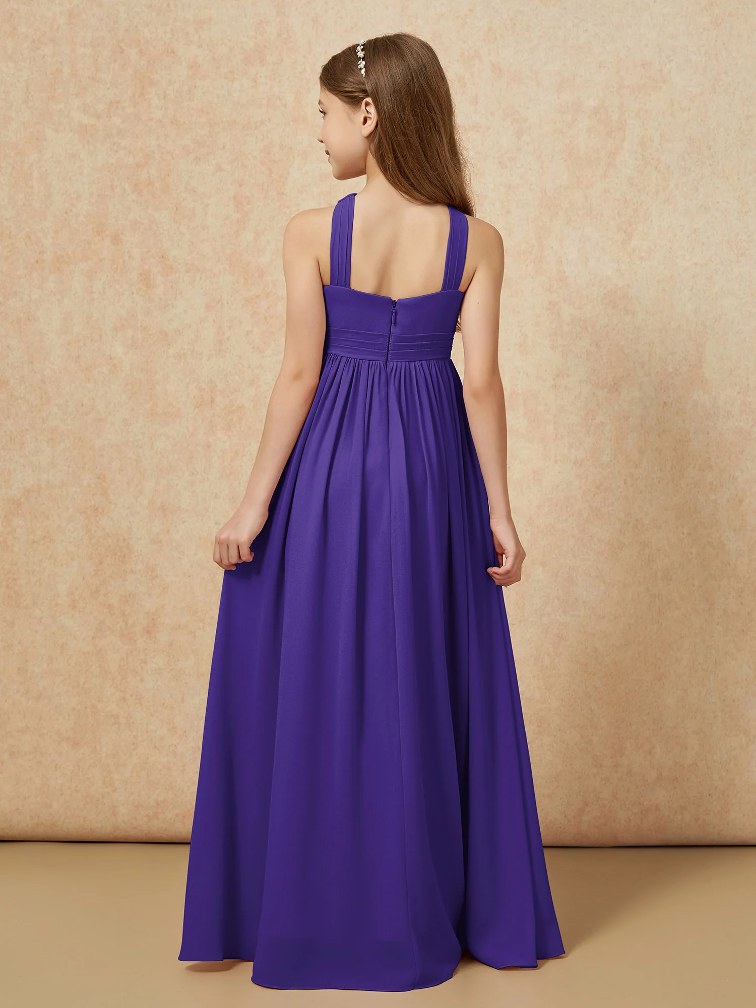 Griechischer Ausschnitt Chiffon Junge Brautjungfernkleider mit Schlitz Regentschaft - Image 2