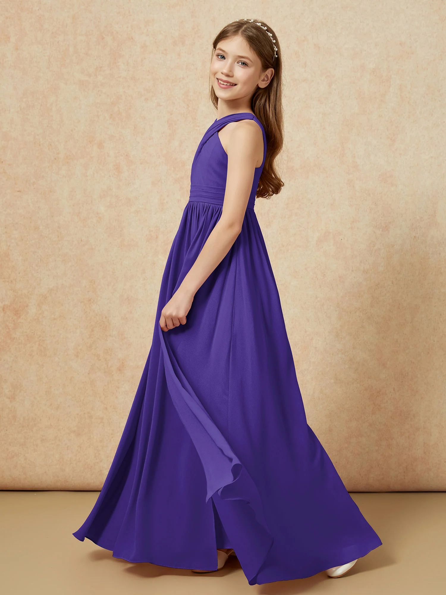Griechischer Ausschnitt Chiffon Junge Brautjungfernkleider mit Schlitz Regentschaft - Image 3
