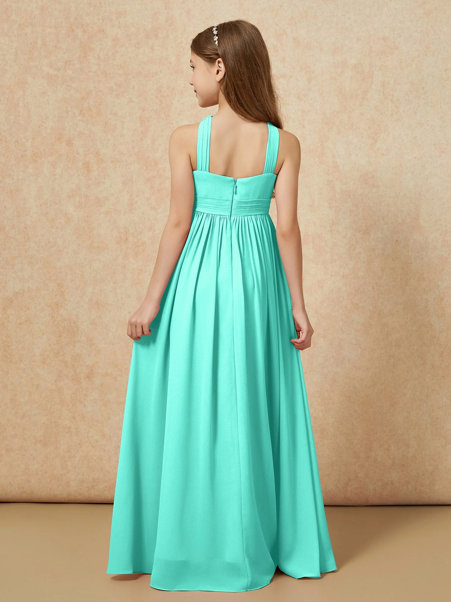 Griechischer Ausschnitt Chiffon Junge Brautjungfernkleider mit Schlitz Spa - Image 2