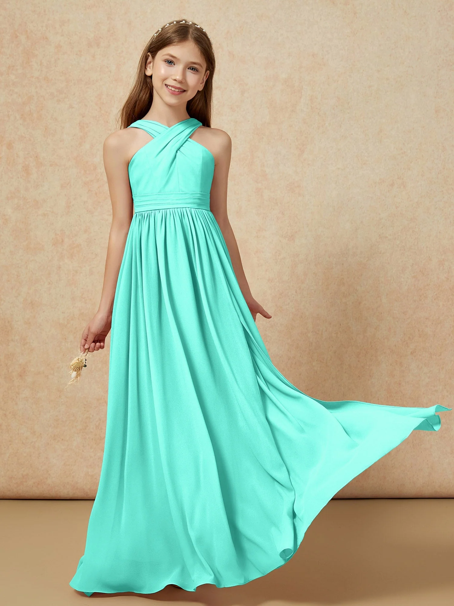 Griechischer Ausschnitt Chiffon Junge Brautjungfernkleider mit Schlitz Spa - Image 5