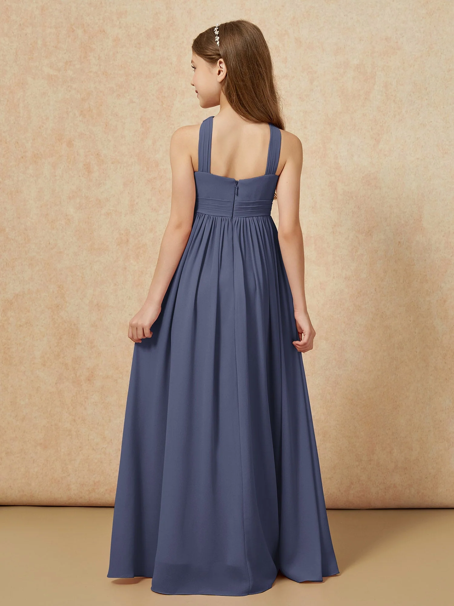 Griechischer Ausschnitt Chiffon Junge Brautjungfernkleider mit Schlitz Sturm - Image 2