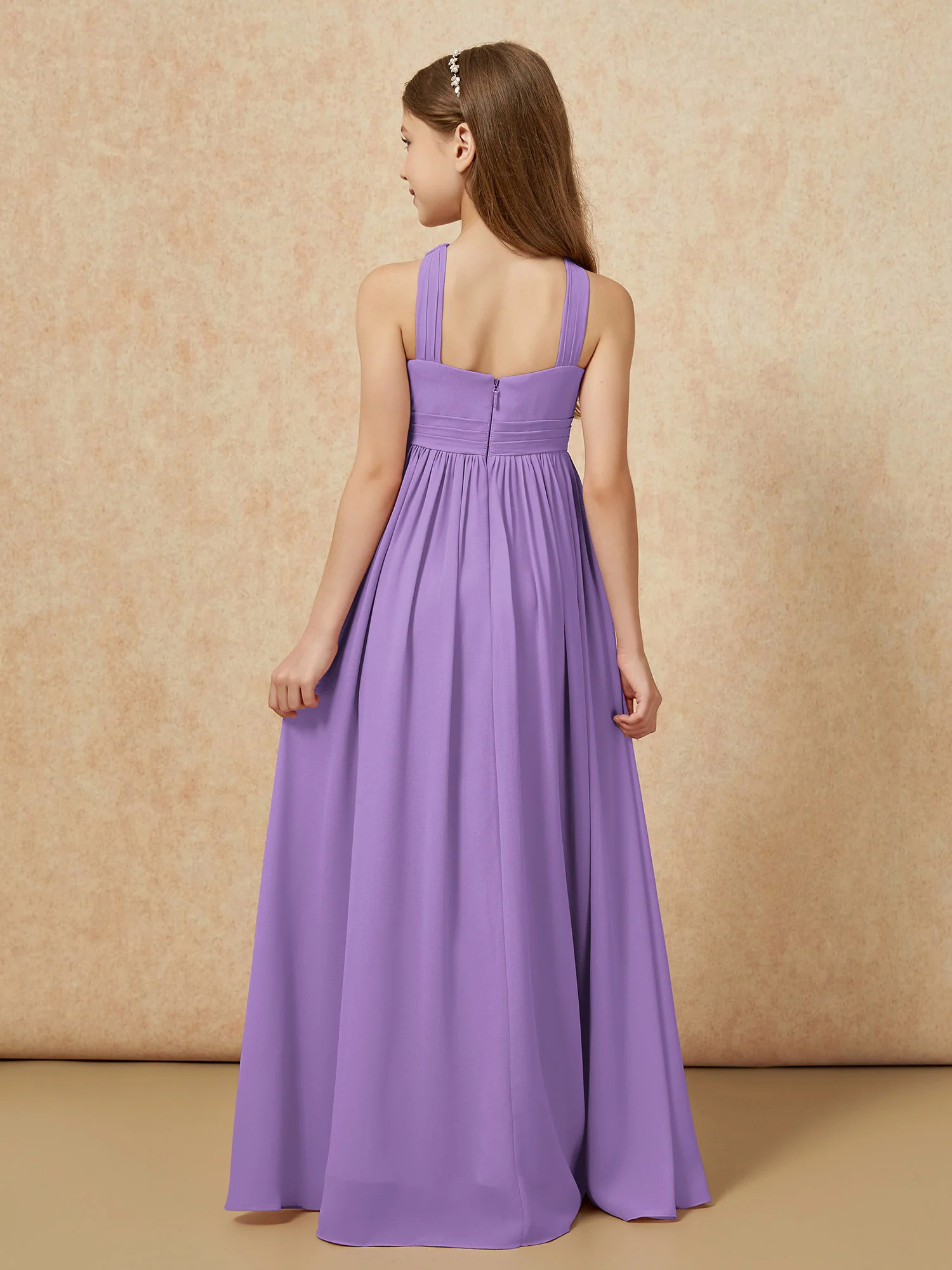 Griechischer Ausschnitt Chiffon Junge Brautjungfernkleider mit Schlitz Tahiti - Image 2