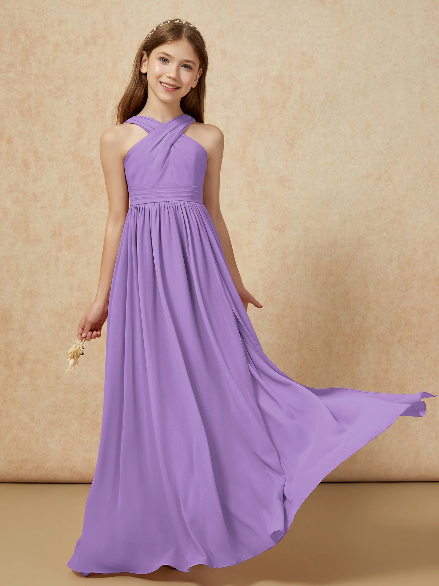 Griechischer Ausschnitt Chiffon Junge Brautjungfernkleider mit Schlitz Tahiti - Image 5