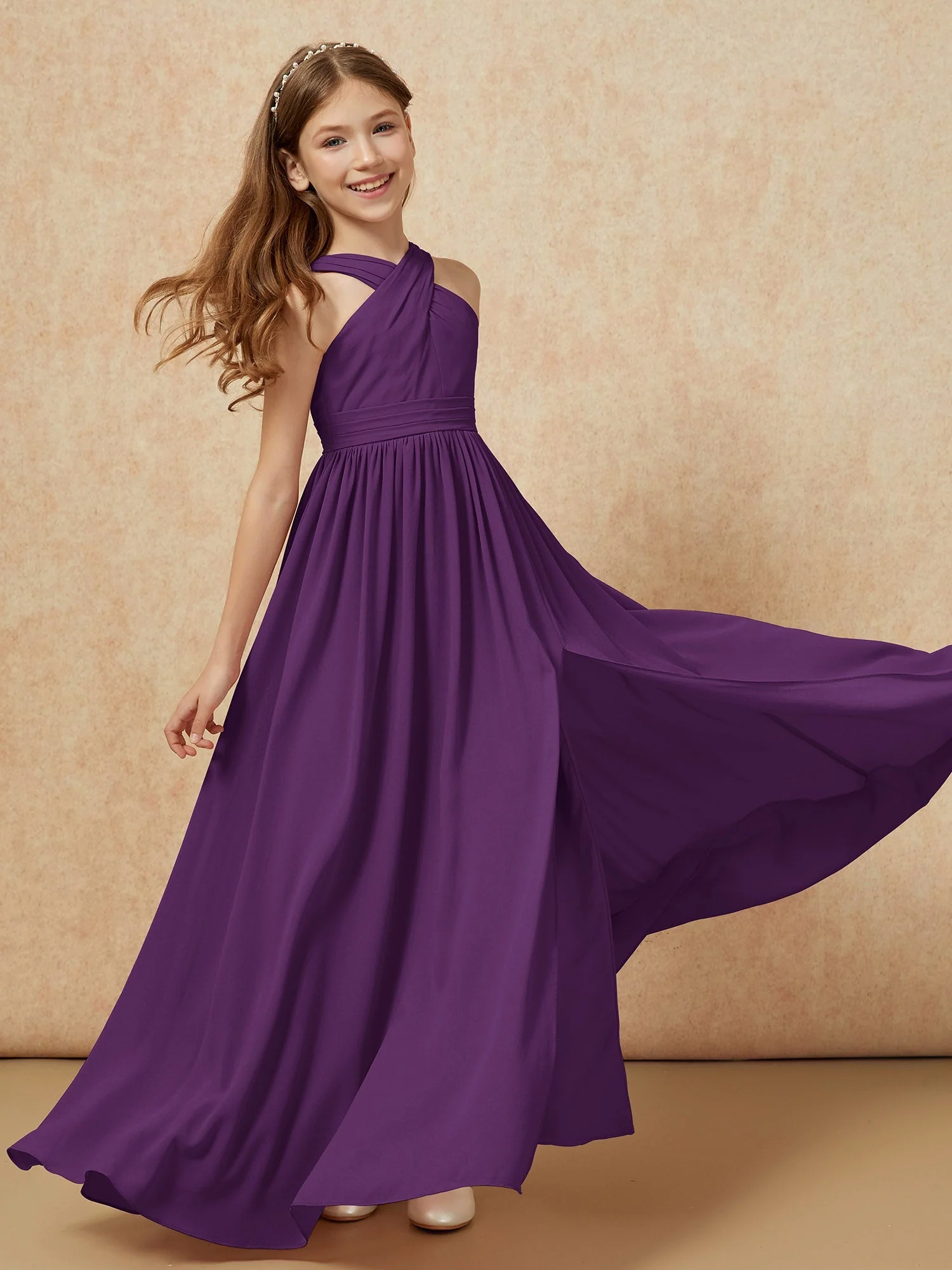 Griechischer Ausschnitt Chiffon Junge Brautjungfernkleider mit Schlitz Traube - Image 6