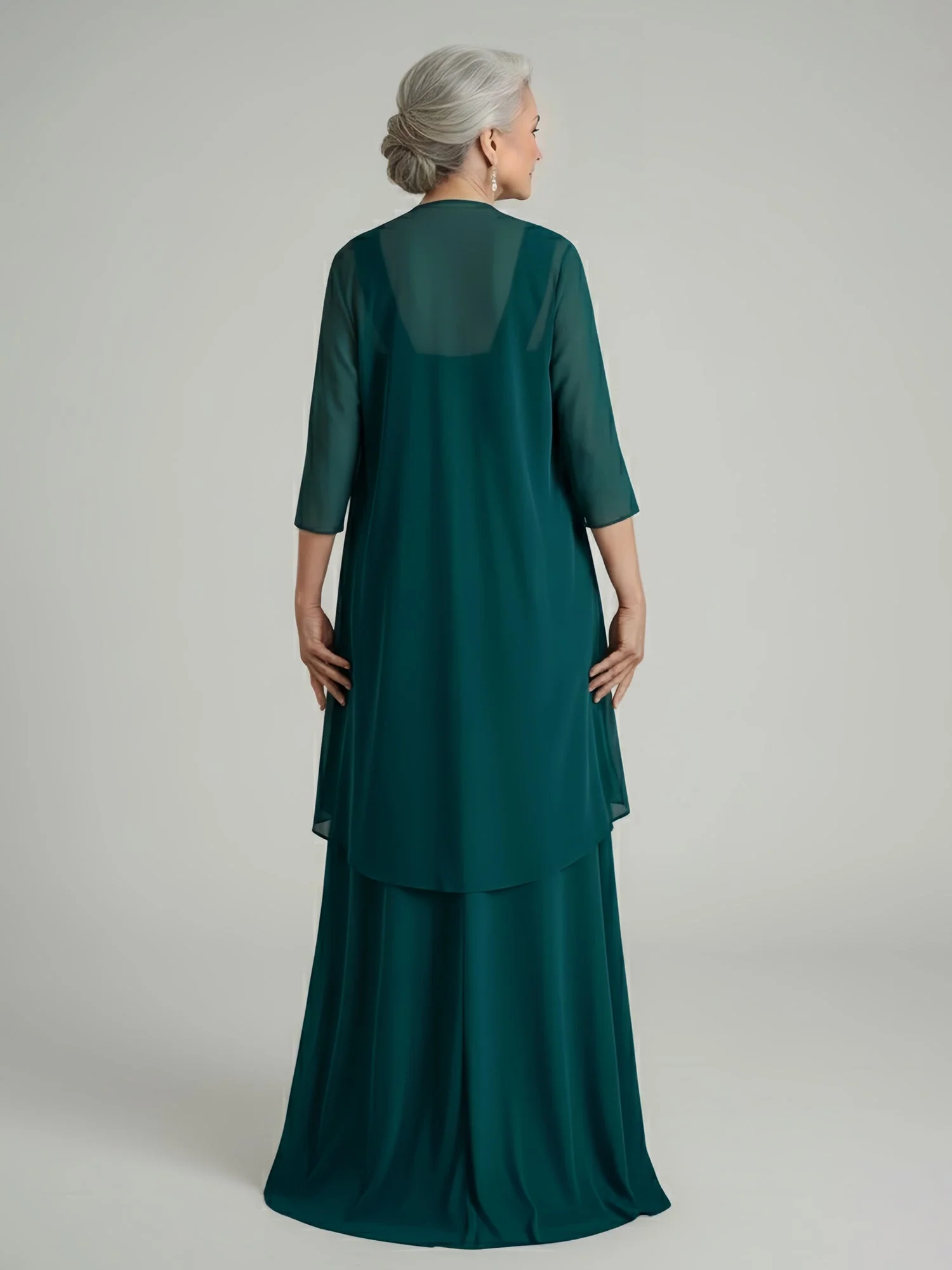 Geraffter Oberteil Chiffon Kleid mit Koordination Schal Orchidee - Image 2