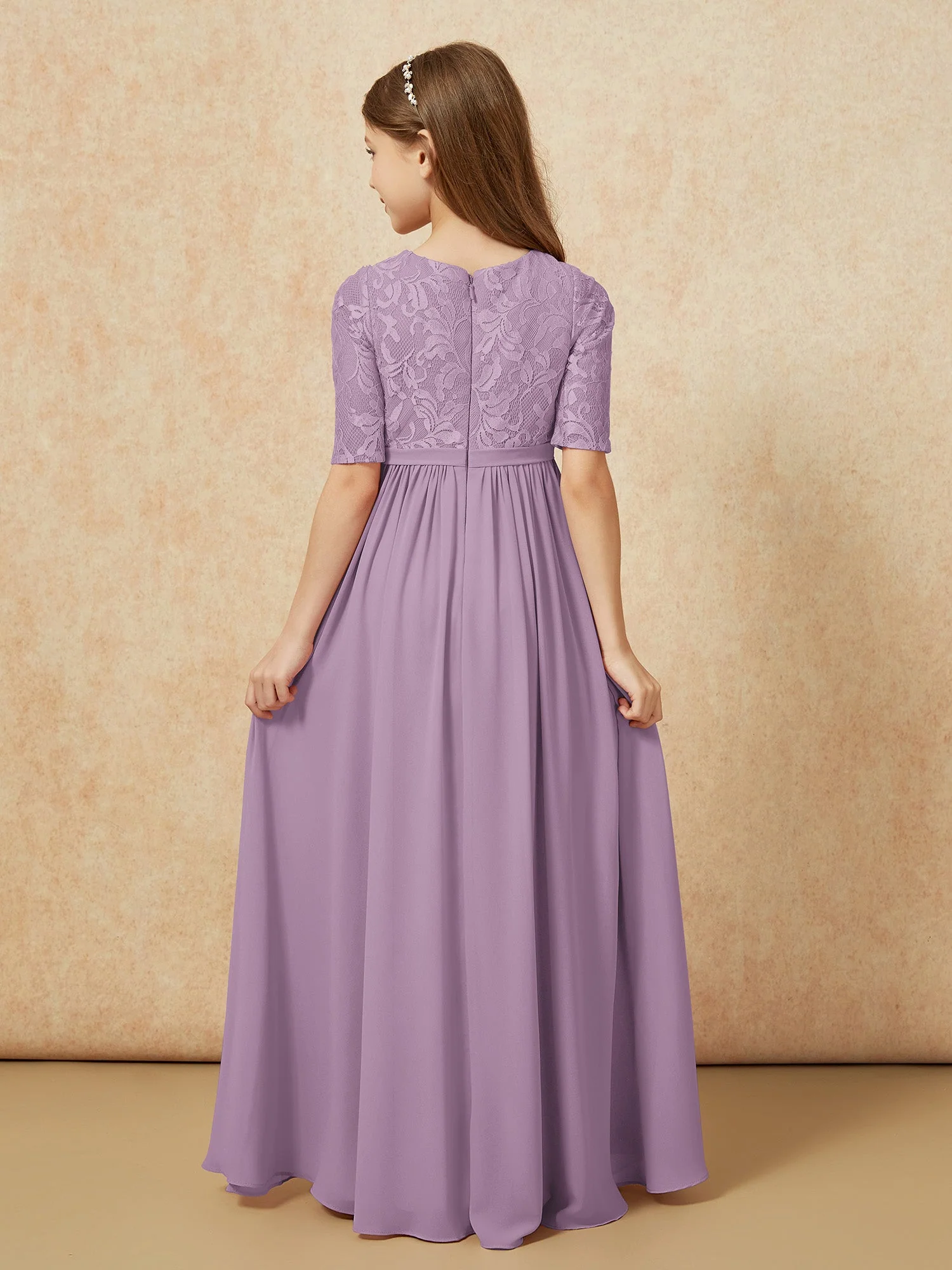 Halbarm Spitzen Oberteil Chiffon Junge Brautjungfernkleider Blauregen - Image 2