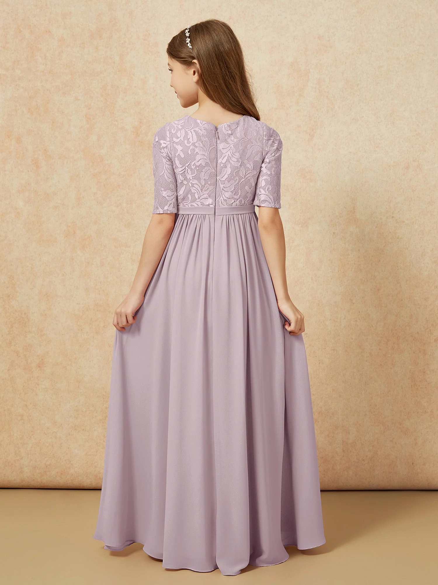 Halbarm Spitzen Oberteil Chiffon Junge Brautjungfernkleider DĂ€mmerung - Image 2
