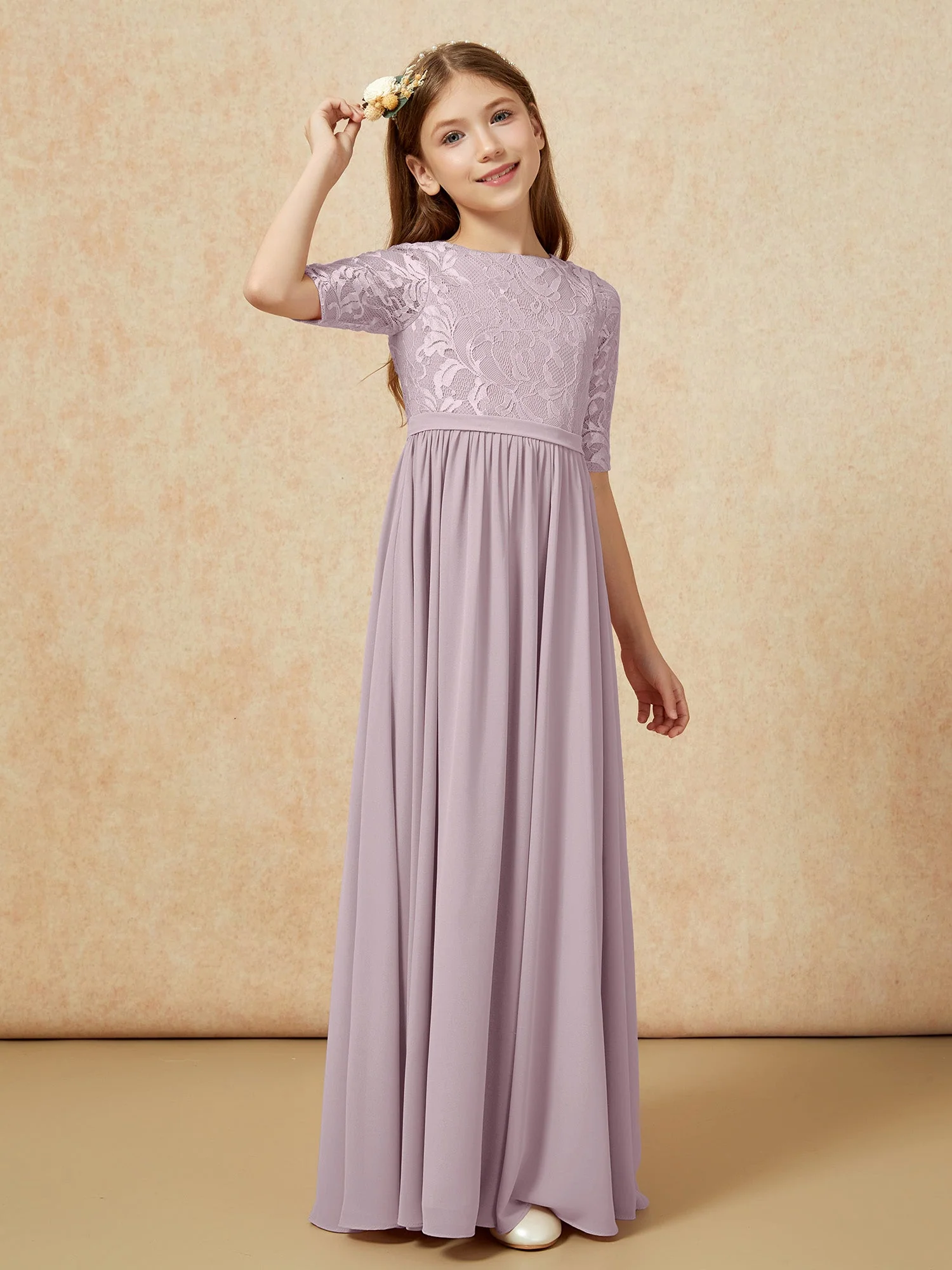 Halbarm Spitzen Oberteil Chiffon Junge Brautjungfernkleider DĂ€mmerung - Image 3