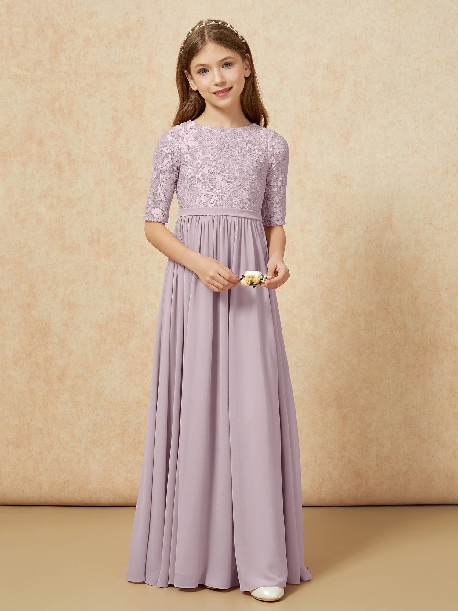 Halbarm Spitzen Oberteil Chiffon Junge Brautjungfernkleider DĂ€mmerung - Image 4
