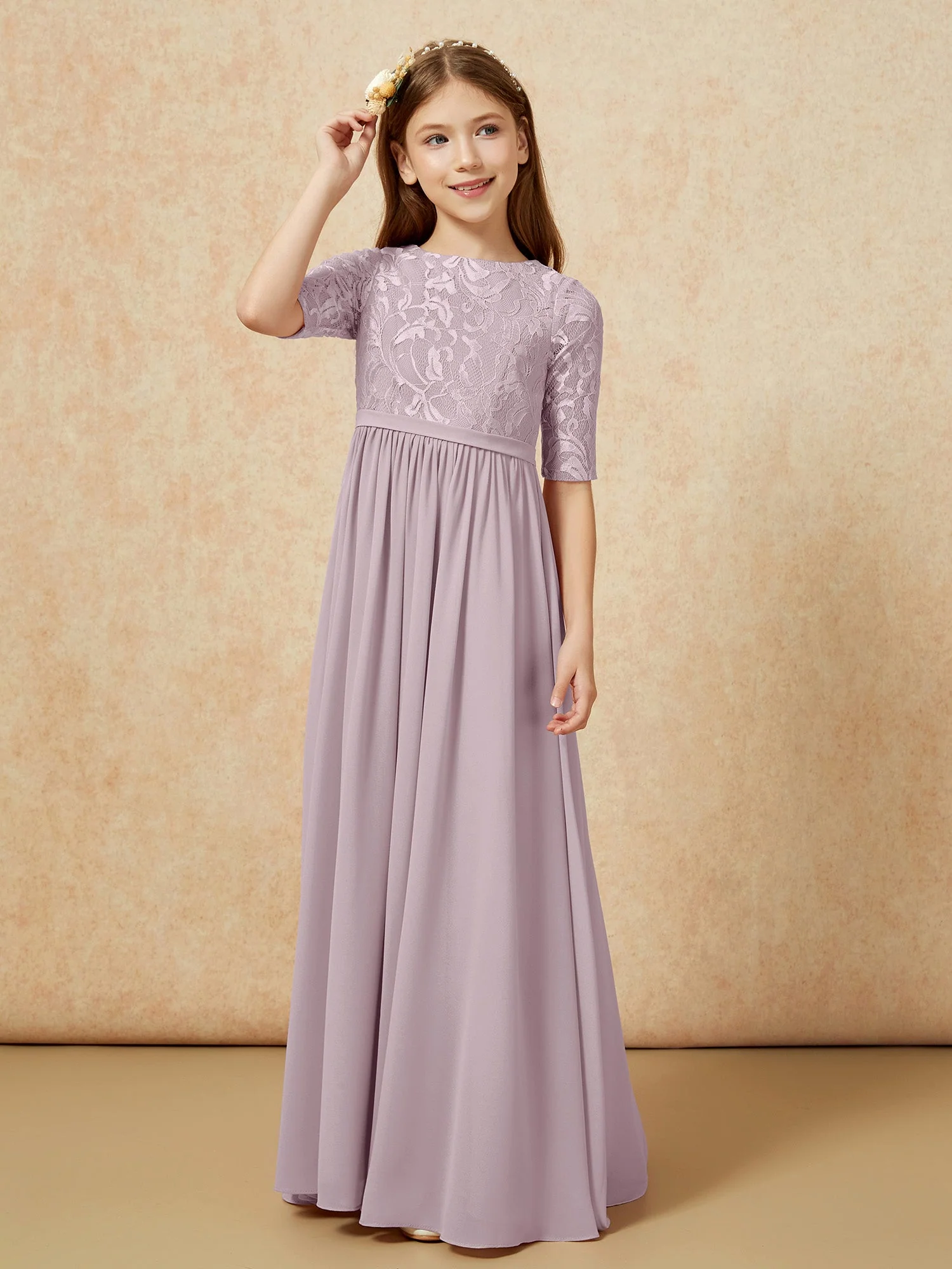 Halbarm Spitzen Oberteil Chiffon Junge Brautjungfernkleider DĂ€mmerung - Image 5