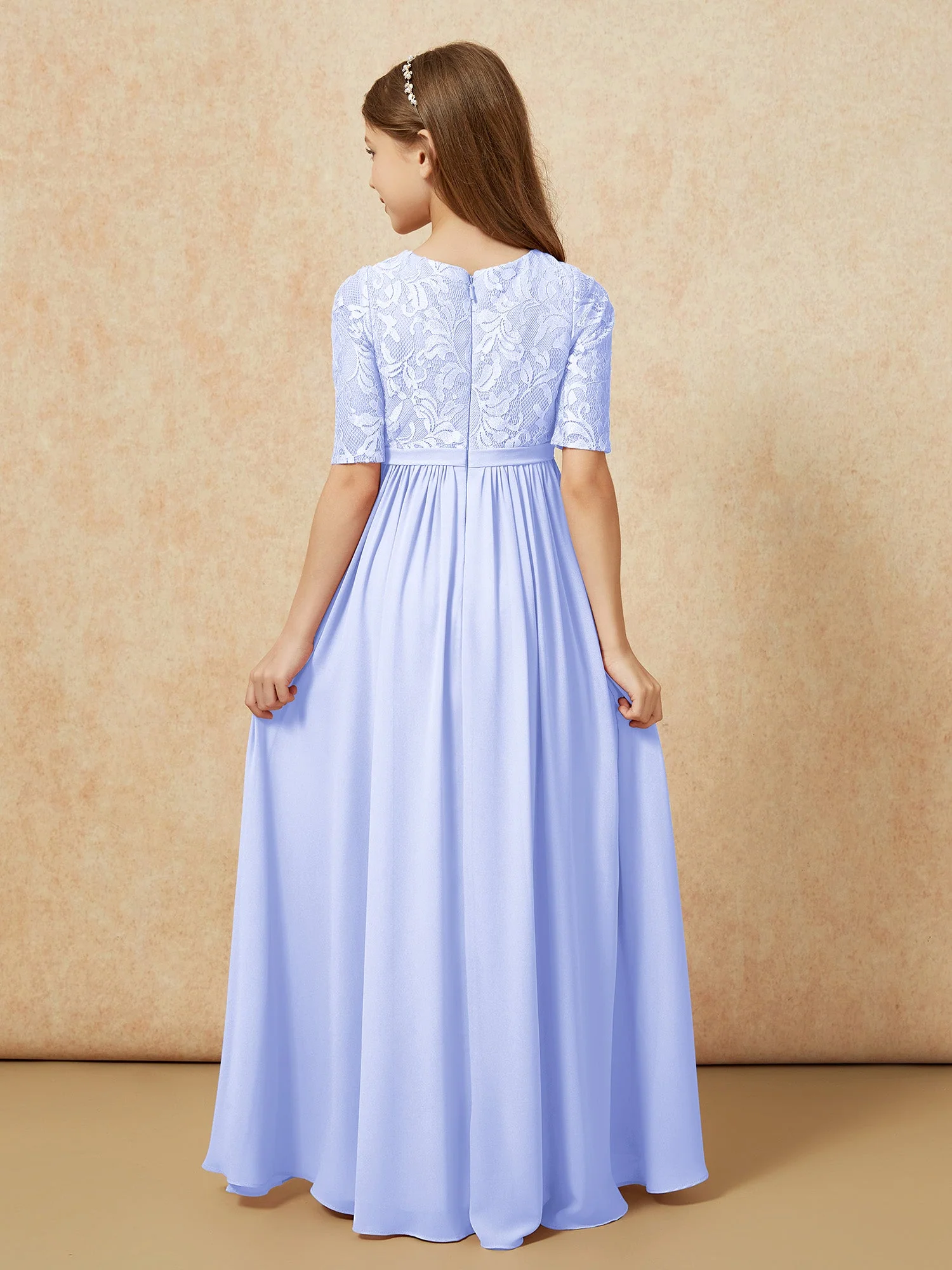 Halbarm Spitzen Oberteil Chiffon Junge Brautjungfernkleider Lavendel - Image 2